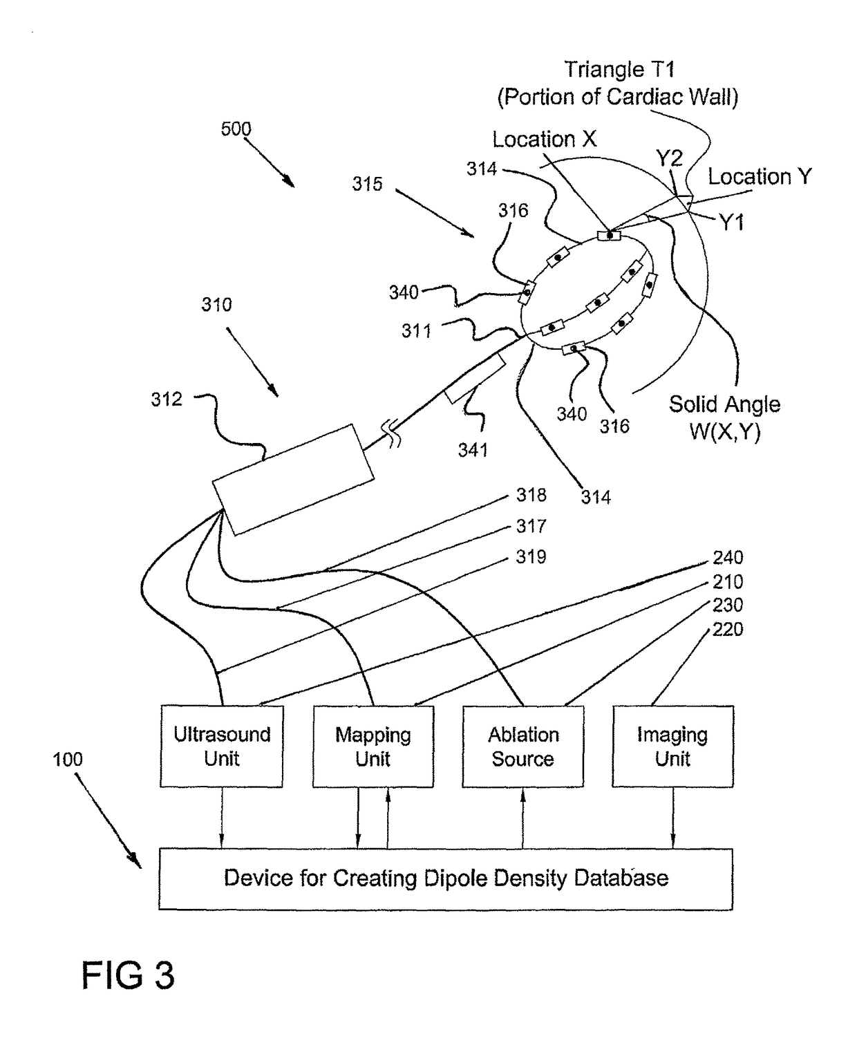 Device and method for the geometric determination of electrical dipole densities on the cardiac wall