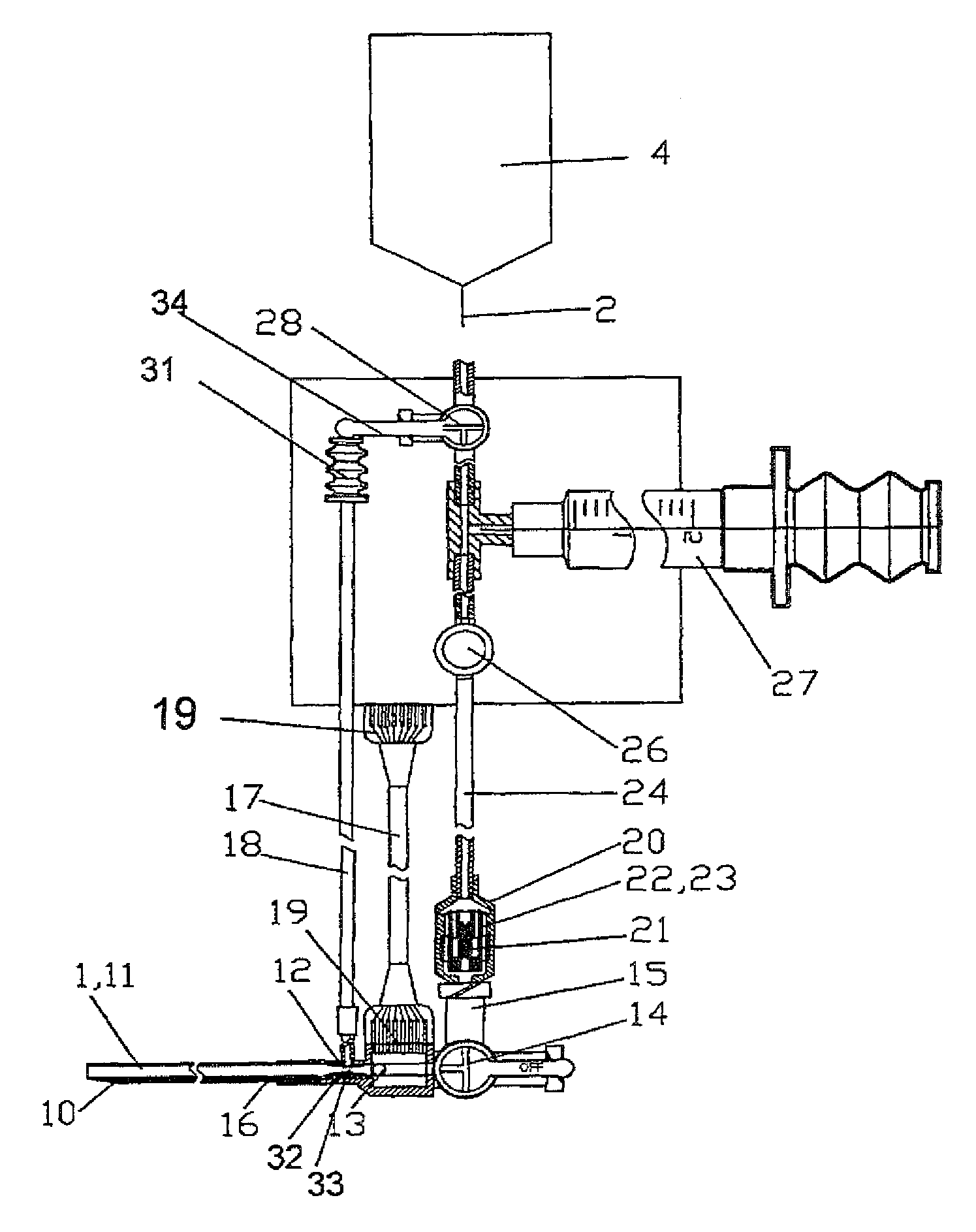 Blood vessel catheter and injection system for carrying out a blood pressure measurement of a patient