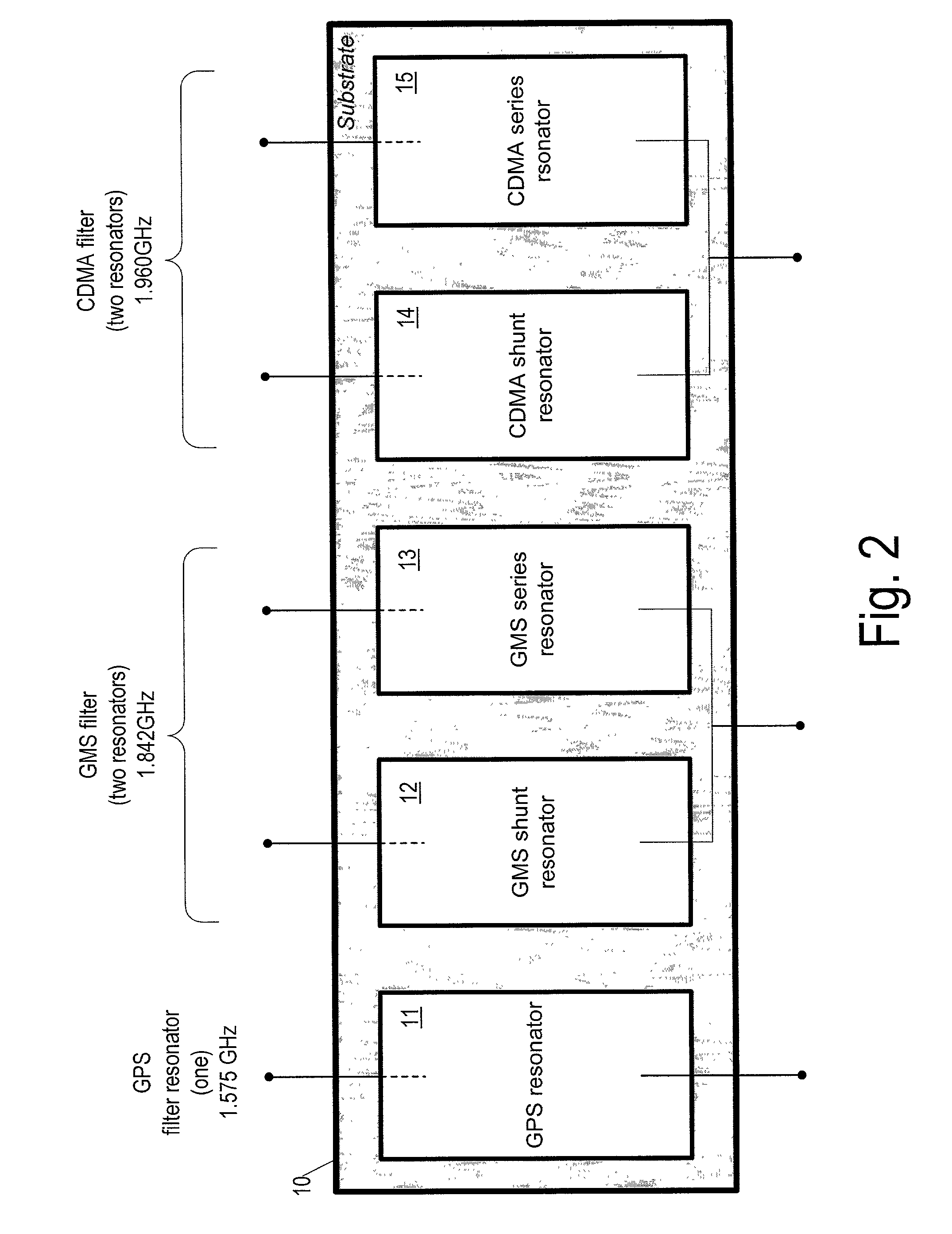 Baw filters having different center frequencies on a single substrate and a method for providing same