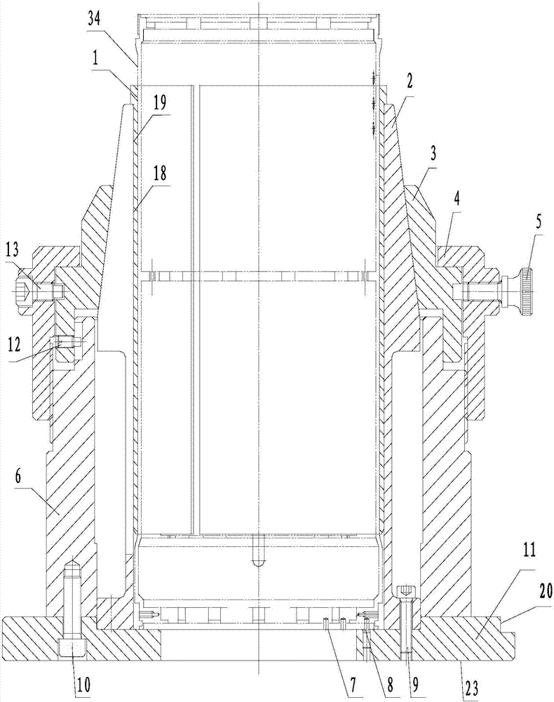 Positioning clamping device for machining of complex inner shape of thin-wall cylindrical workpiece