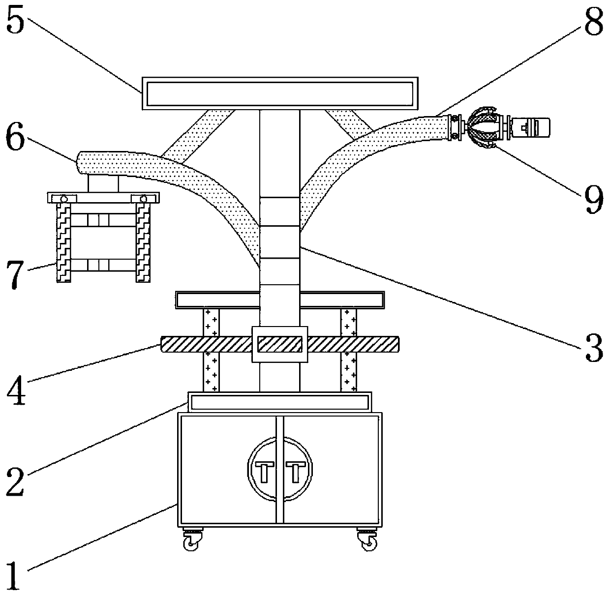 An anesthesia instrument fixing frame with an adjustable fixing structure at the end