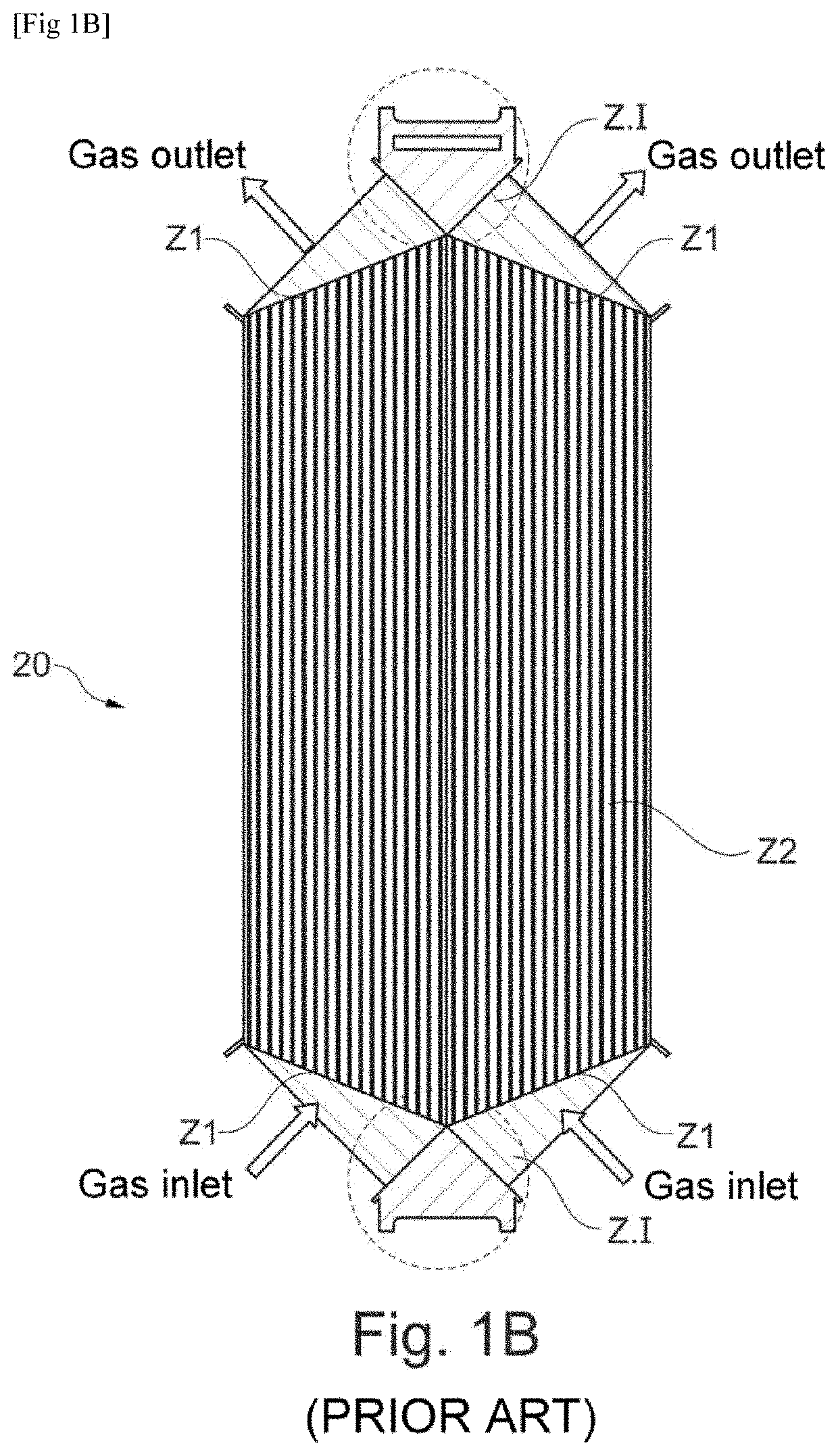 Heat exchanger module of the type having plates comprising channels incorporating at least one fluid supply and distribution zone formed by studs