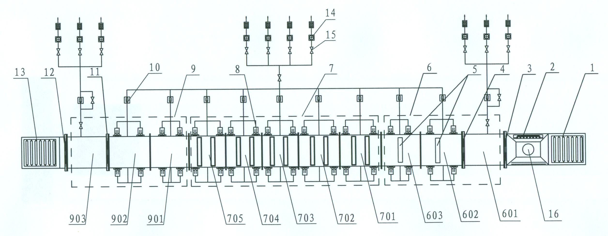 Vacuum magnetron sputtering coating production line system of continuous solar energy collector chip