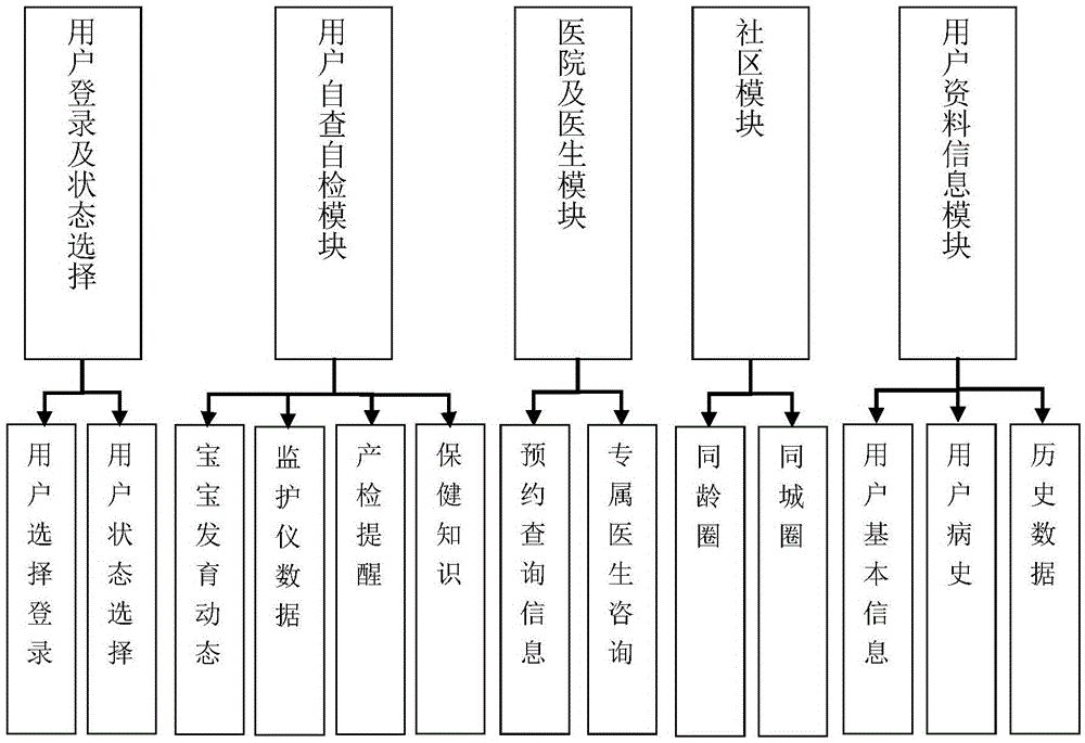 Pregnant and lying-in woman health management system and method based on wireless transmission technology and mobile internet