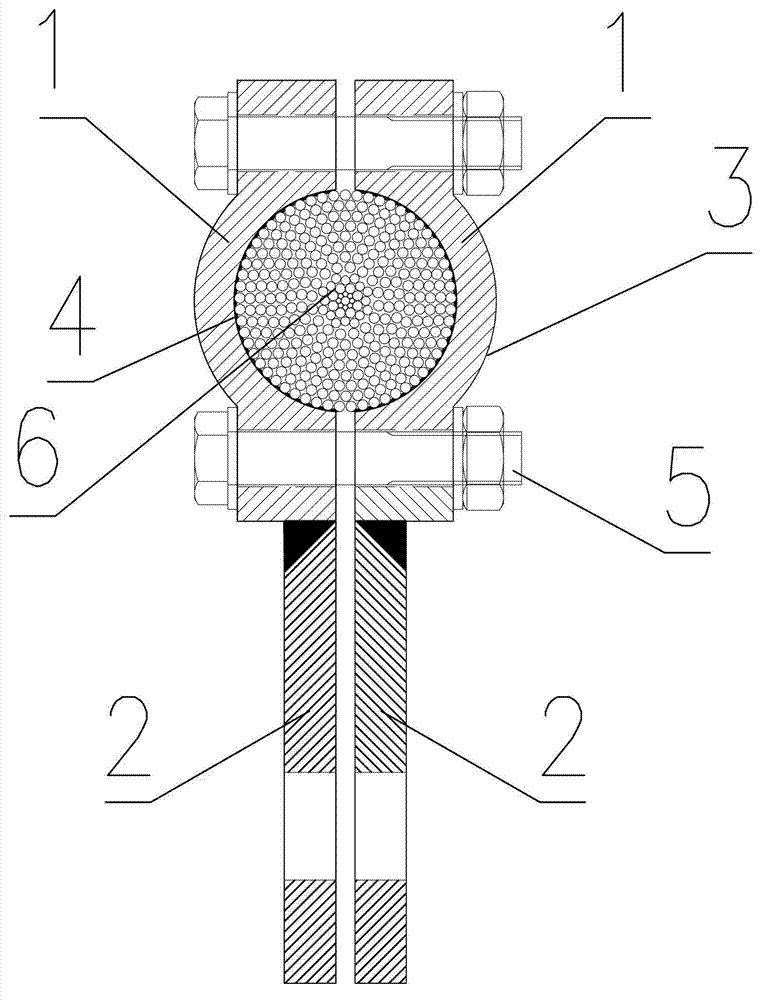 High-vanadium round wire tendon rope clamp as well as manufacturing process and design method thereof