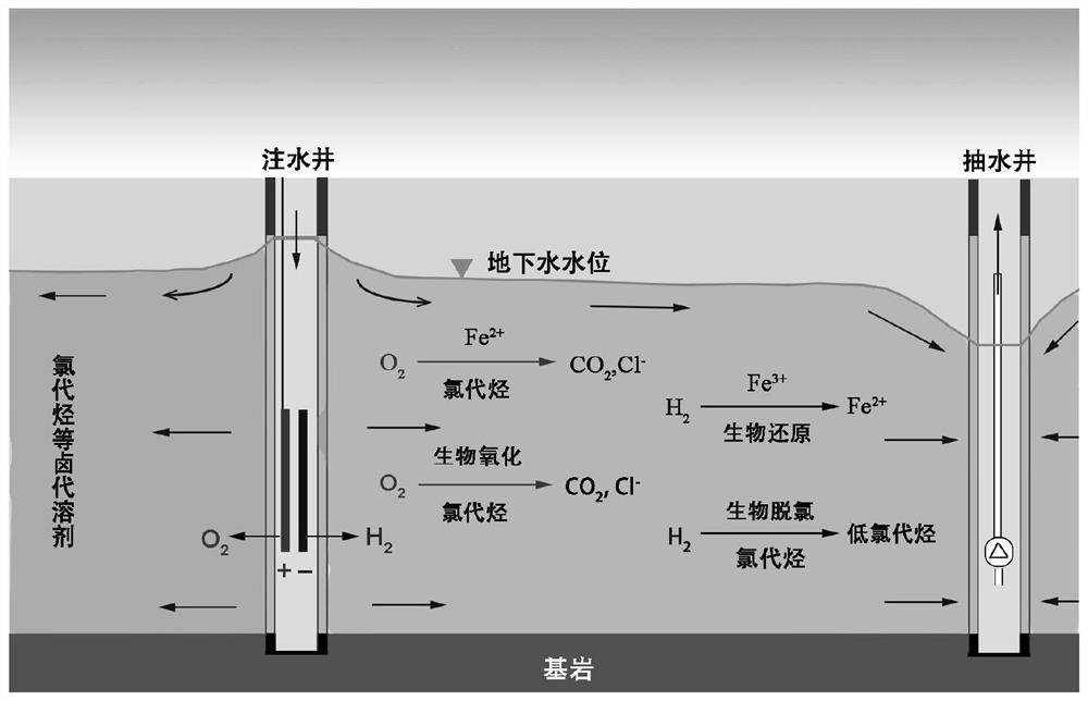 A method for in-situ electrochemical circulation well repair of chlorinated hydrocarbon polluted groundwater