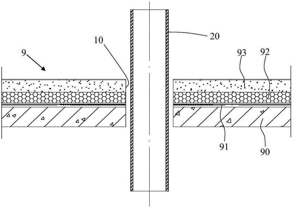 Construction method for restoration of secondary hole excavation in constructed roof for pipeline penetration