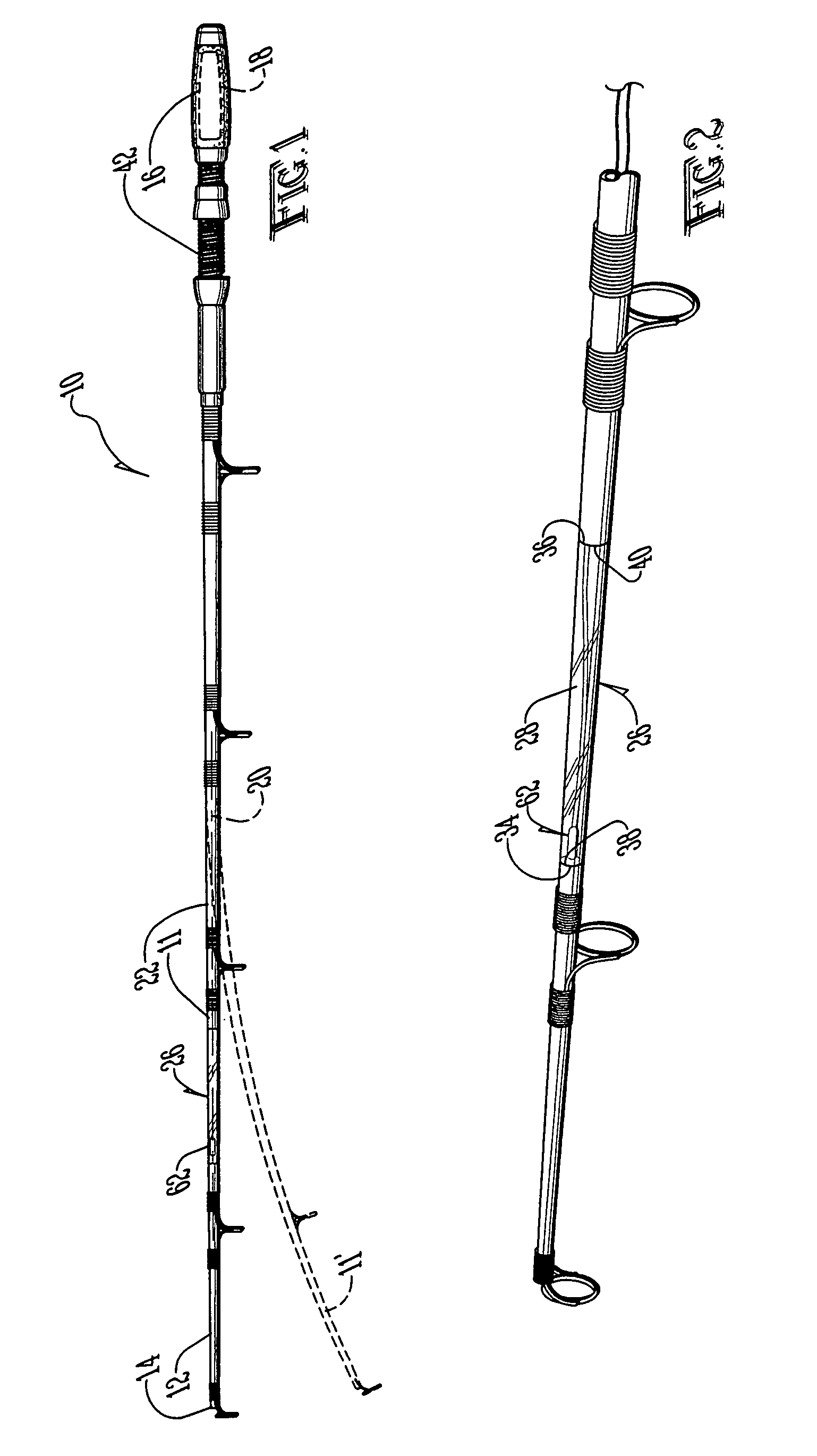 Fishing rod with signal devices activated by fish-bite flexing of the fishing rod