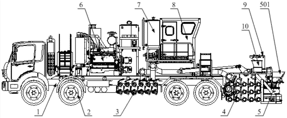 A fracturing sand mixed car