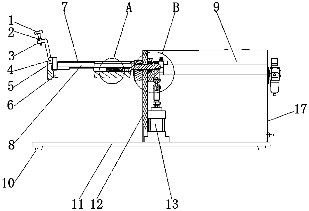 Welding seam embossing test device having protective cover and function of clamping and taking cans