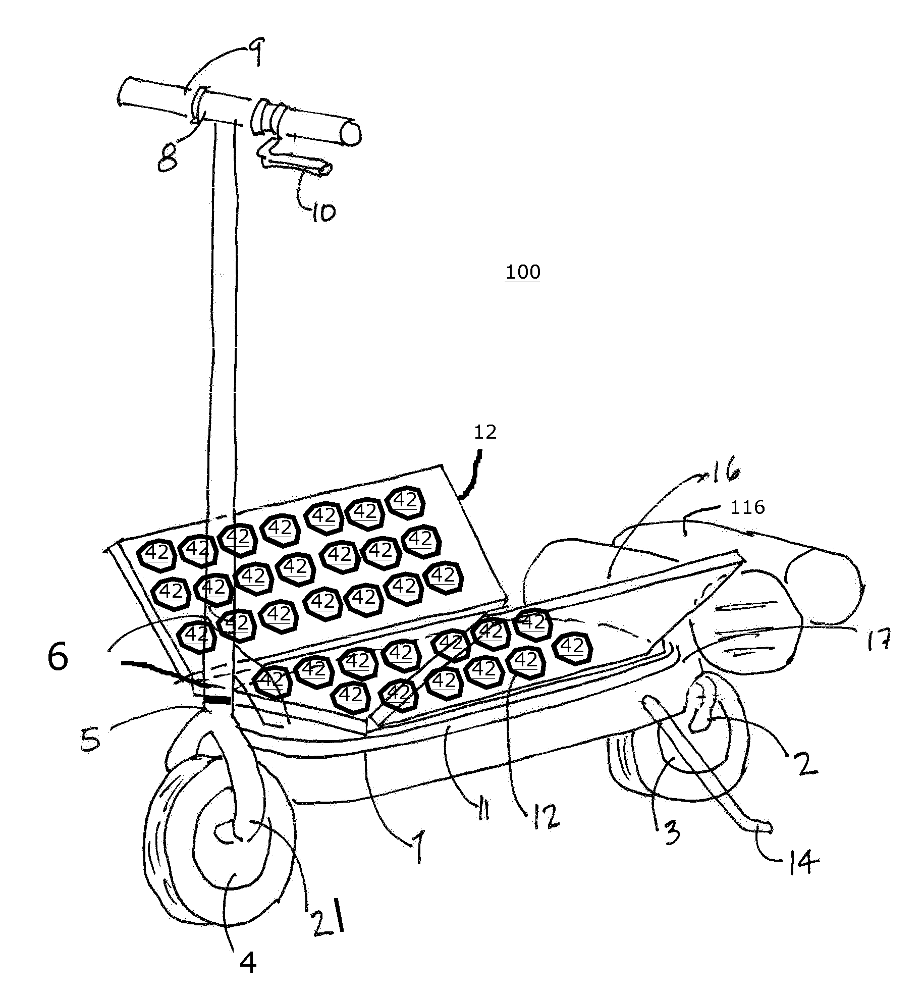 Solar electric scooter with removable battery module