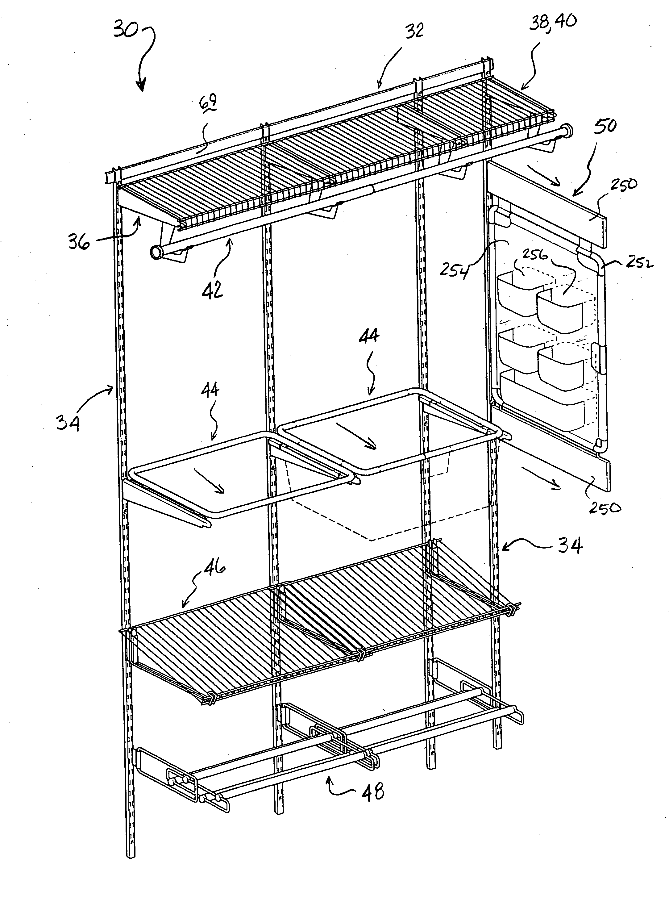 Adjustable length wire shelves for adjustable organizer system