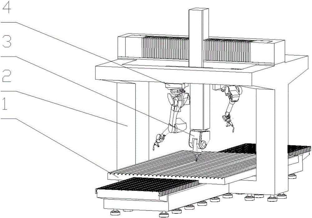 Material increase and decrease composite manufacturing device of large-breadth parts