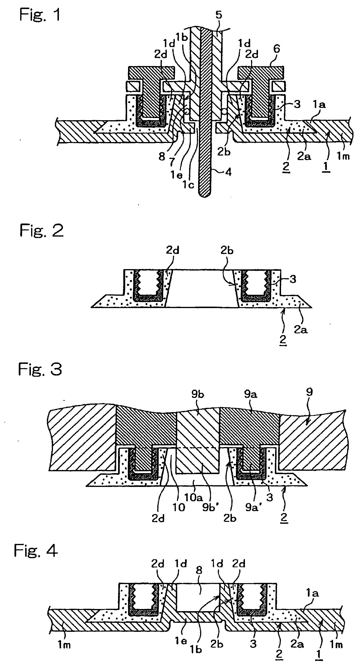 Shielding structure of a through-hole formed in a wall of a plastic hollow product