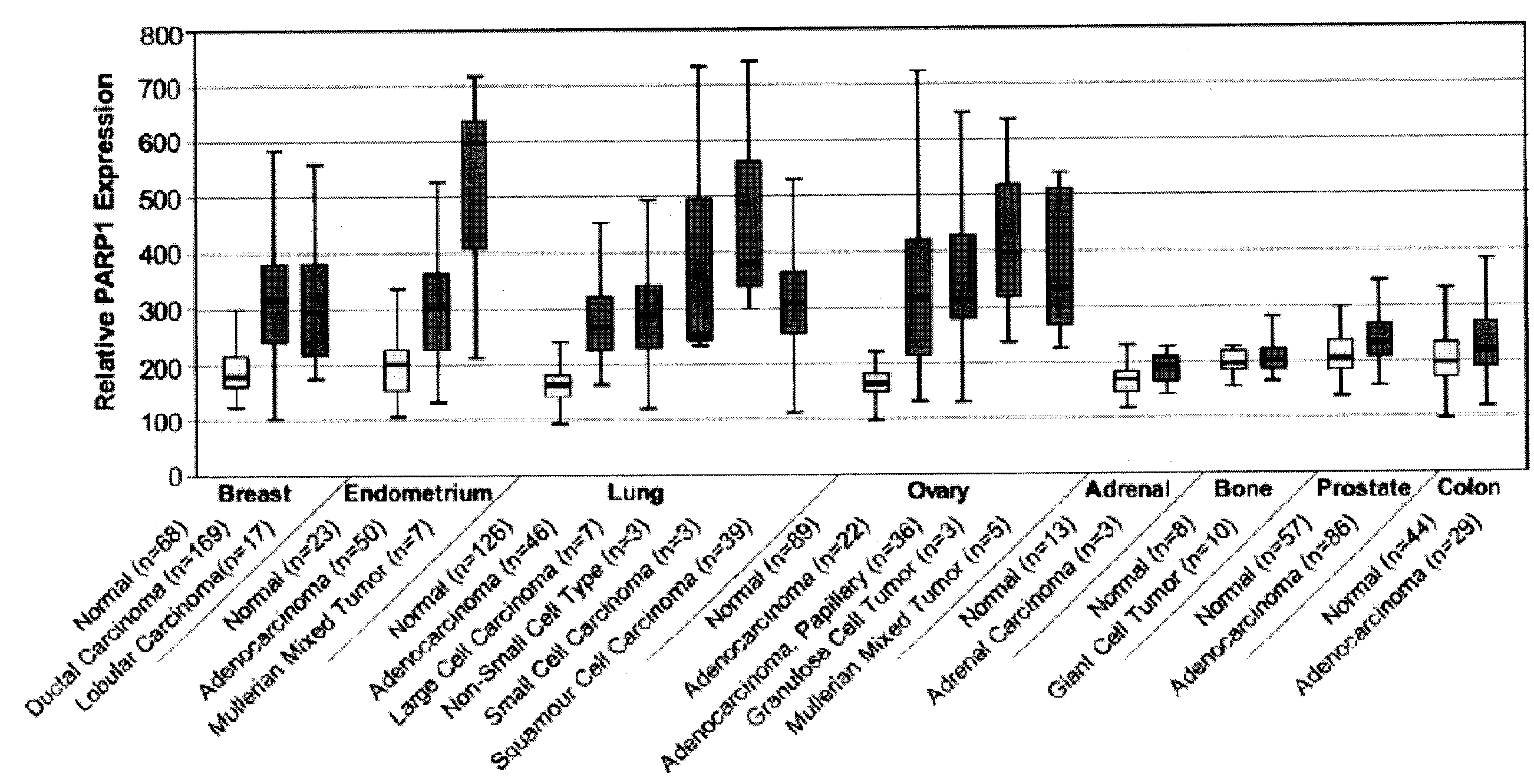 Treatment of uterine cancer and ovarian cancer with a parp inhibitor alone or in combination with Anti-tumor agents