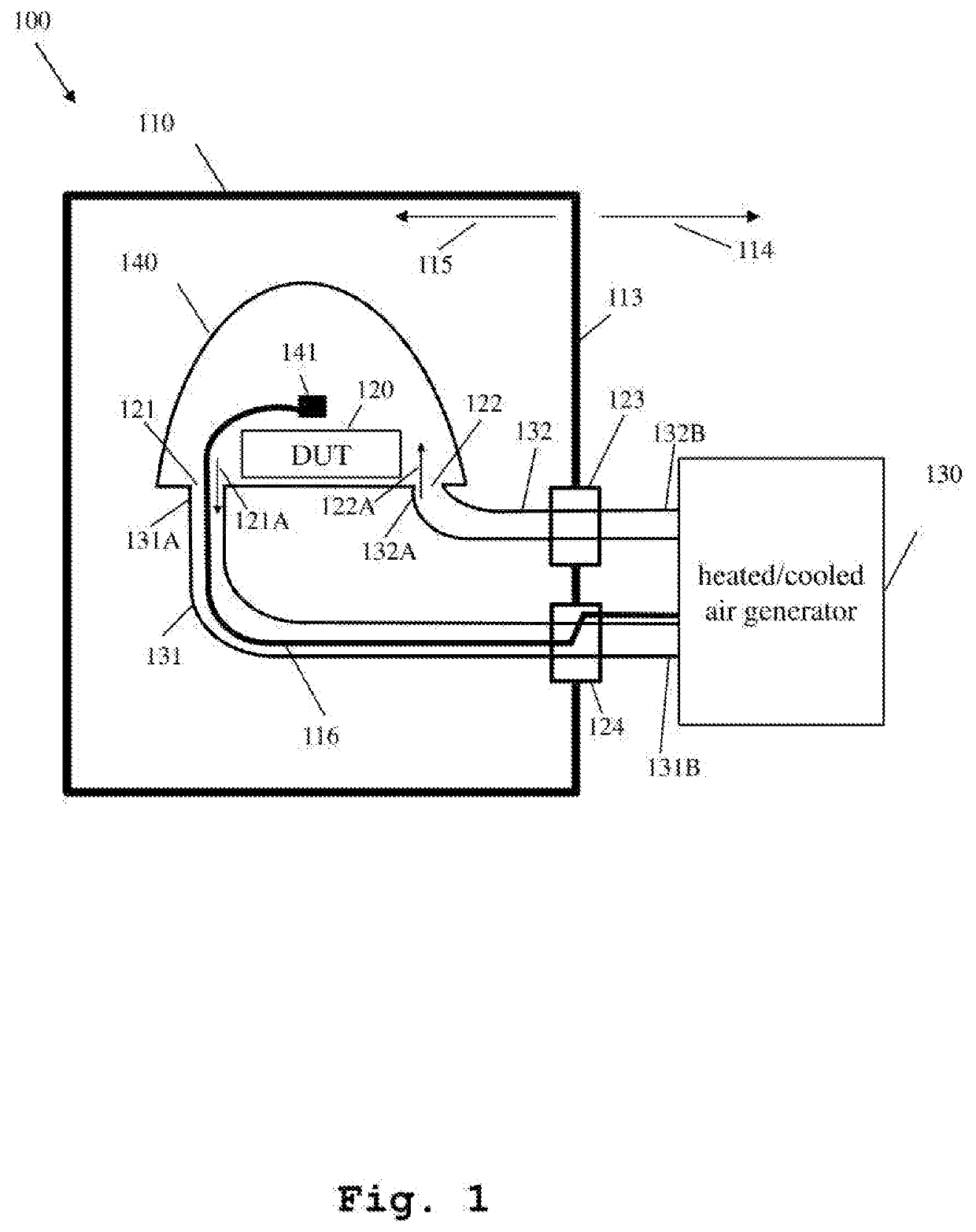 Test system and method with a thermally isolated hollow body inside an over the air measurement chamber