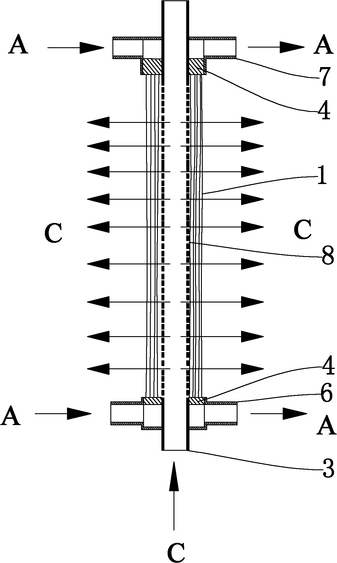 Device for desulfurizing flue gas by seawater through membrane absorption and its process