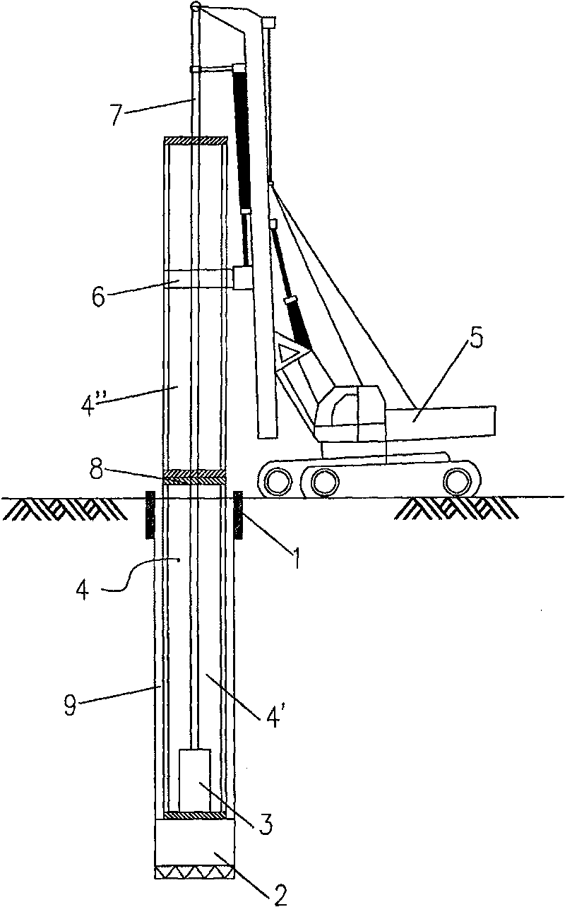 Construction method of drilling follow casting pile used for building or bridge foundation