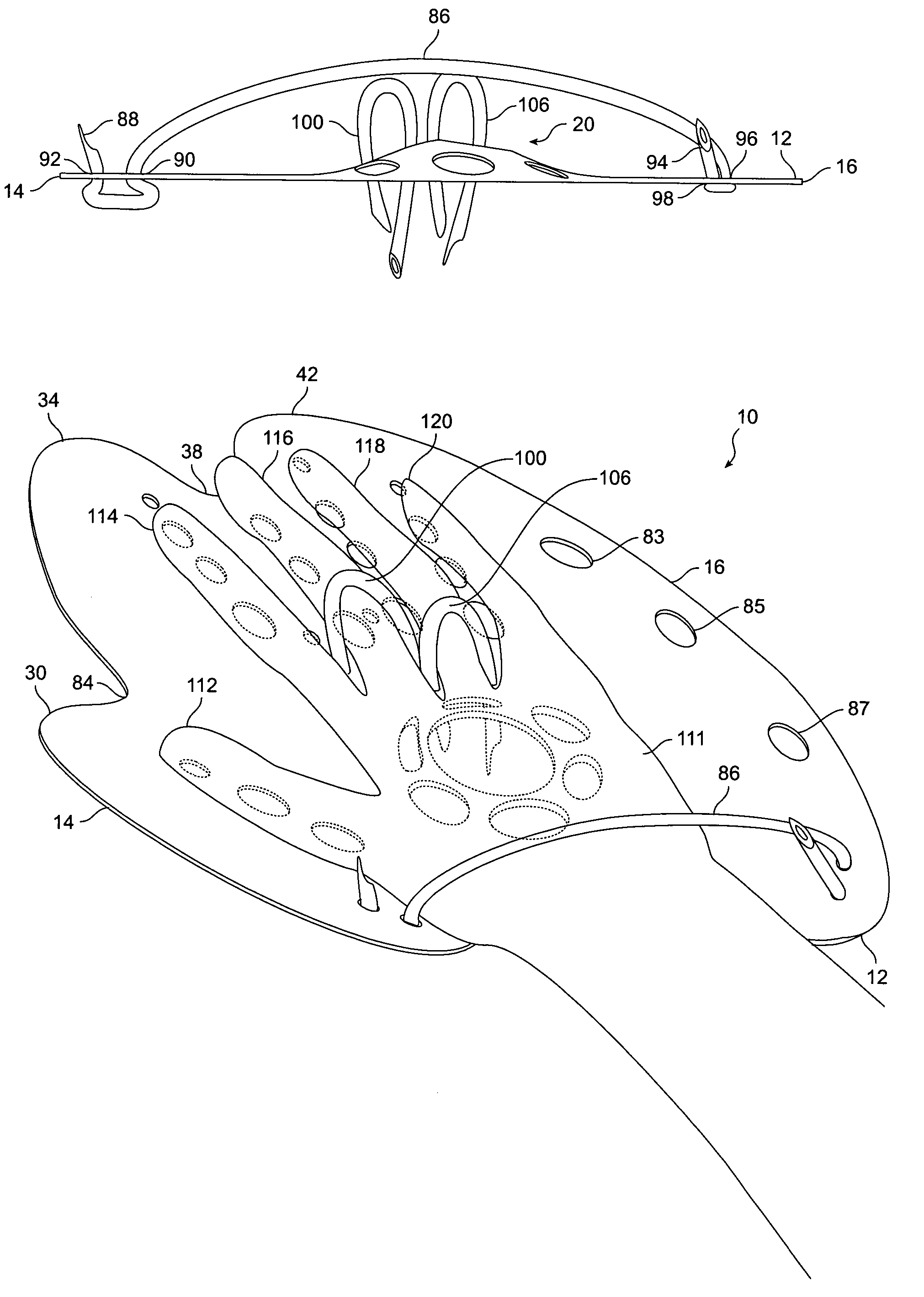 Swimmer training paddle simulating shape of human hand