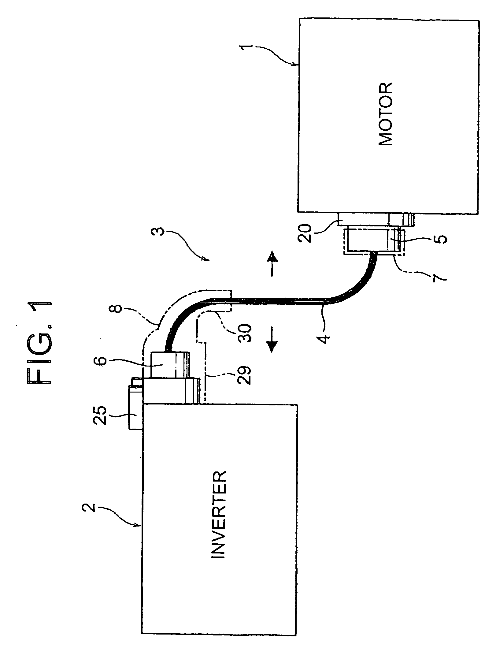 Motor cable device and resin component employed thereto