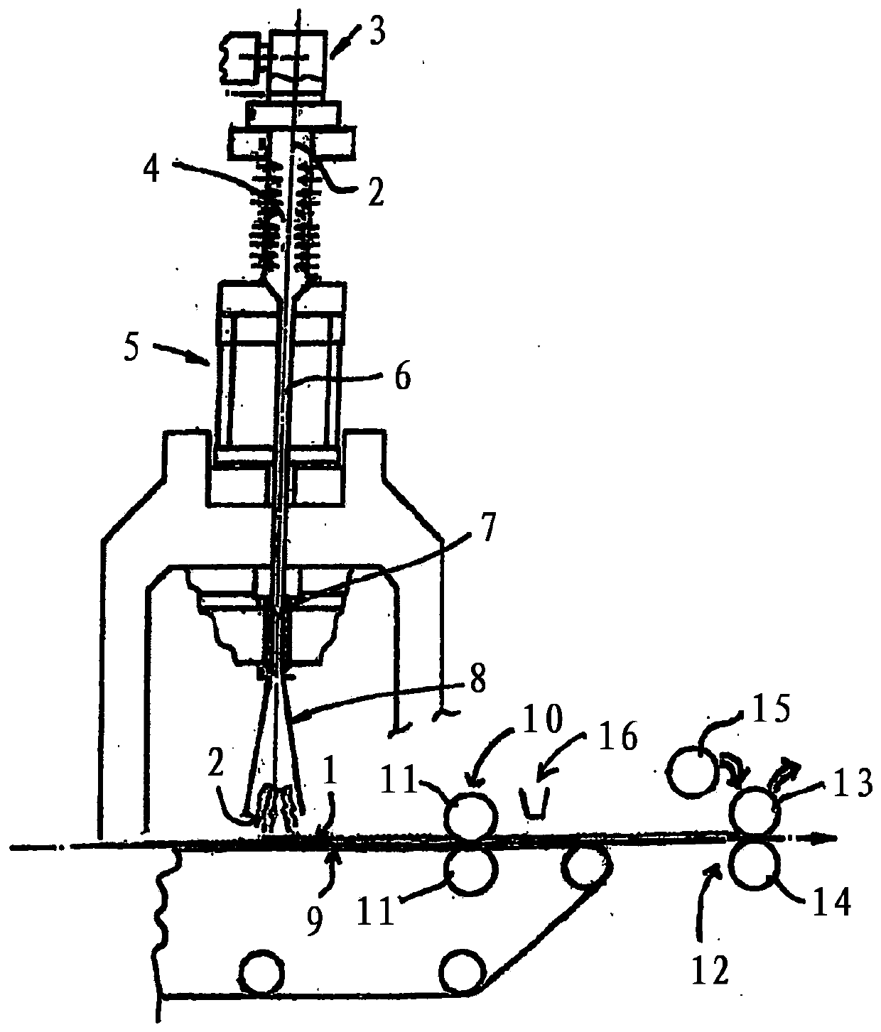 Method and device for producing nonwoven web made of fibers