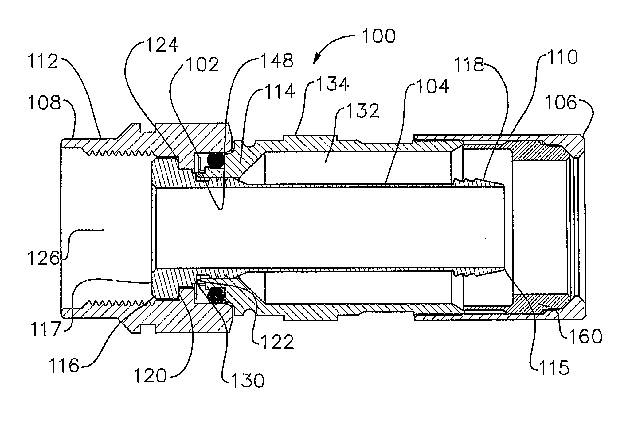 Coaxial cable connector with radio frequency interference and grounding shield