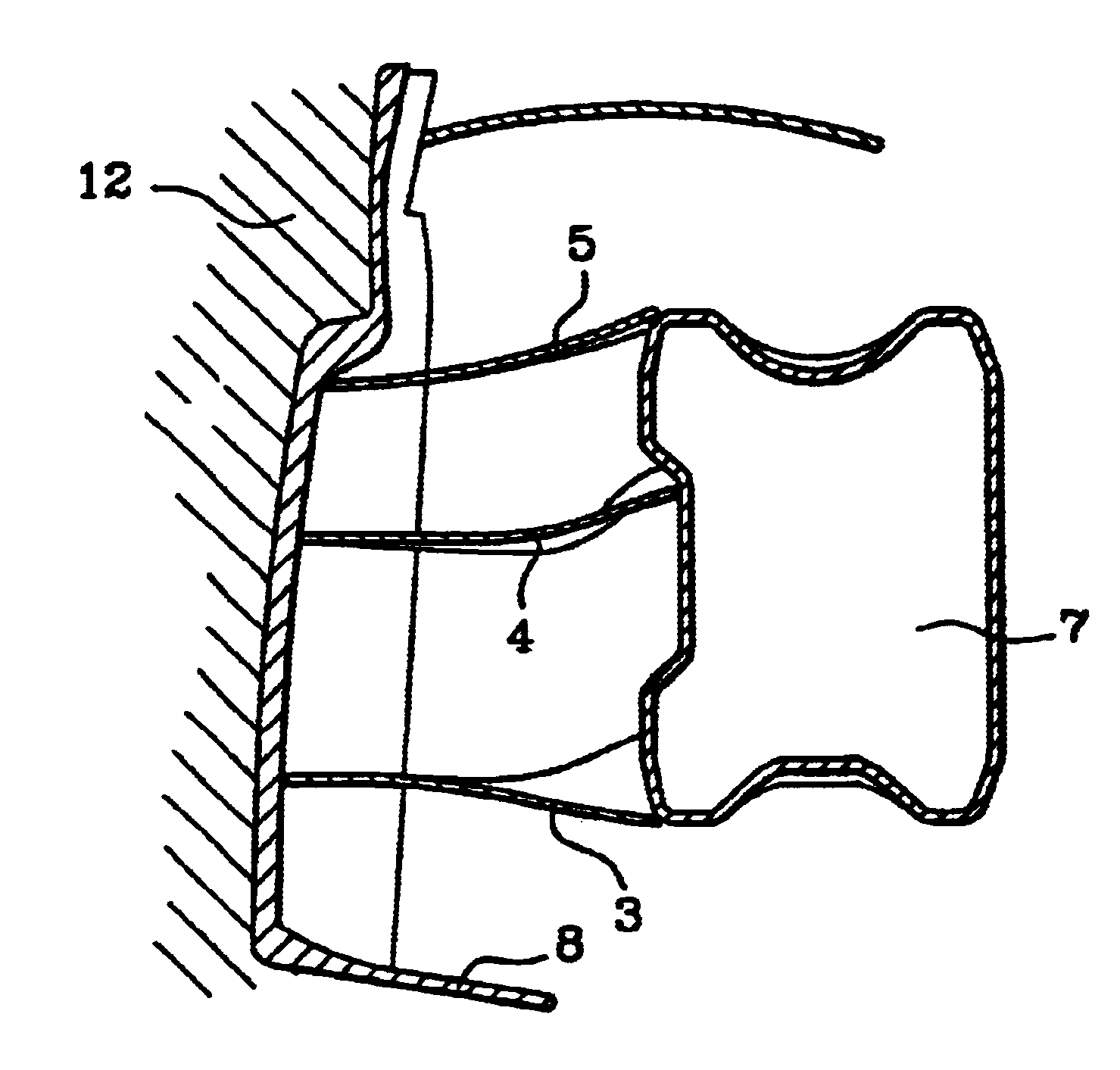 Energy absorber for interposing between a rigid beam and a bumper skin, and an energy-absorbing assembly