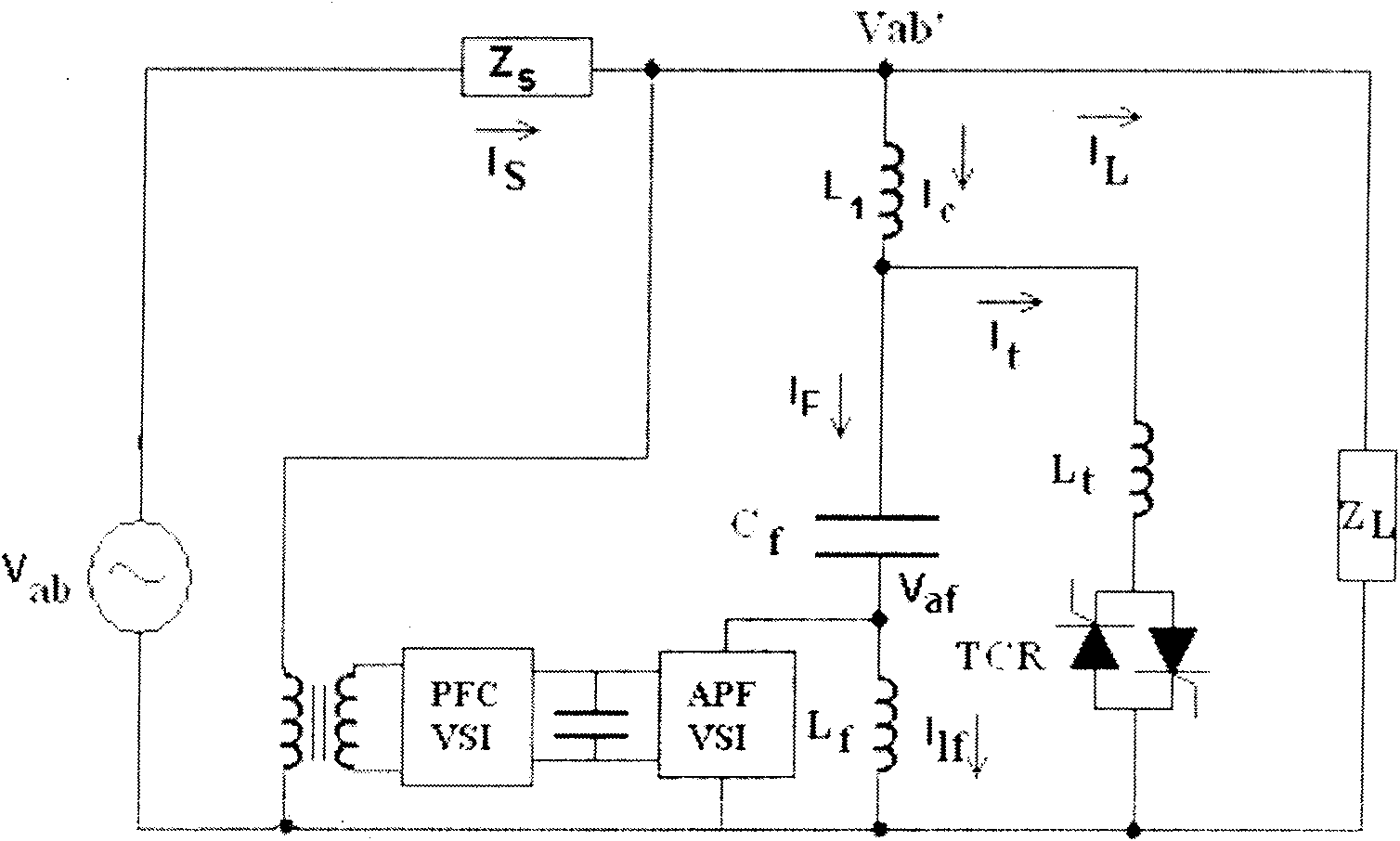 A TCR static passive compensation device with T active power filter structure