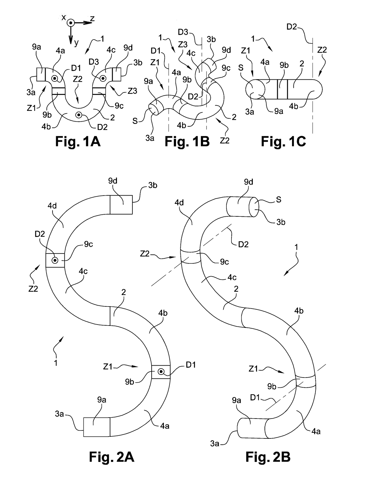 Connector for matrix connection between a housing and a support, comprising a bent main body