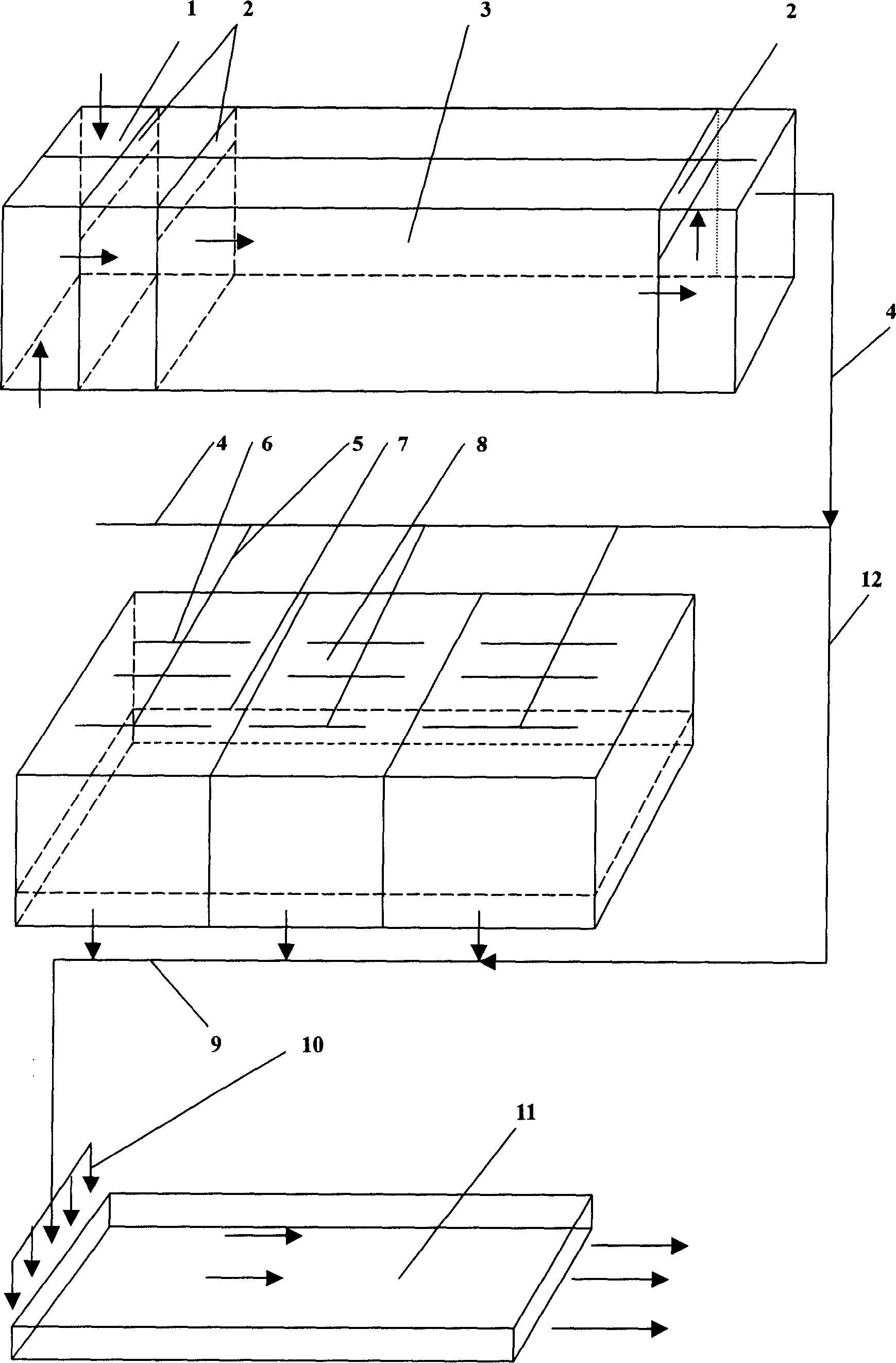 Method for treating home wastewater through artificial wetland combined vertical current with surface current