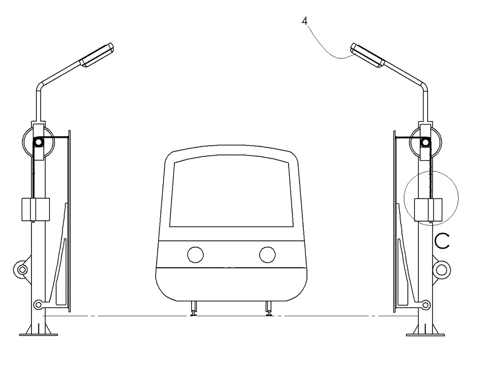 Railway streetlamp for generating power by utilizing flywheel battery and suction force and use method thereof