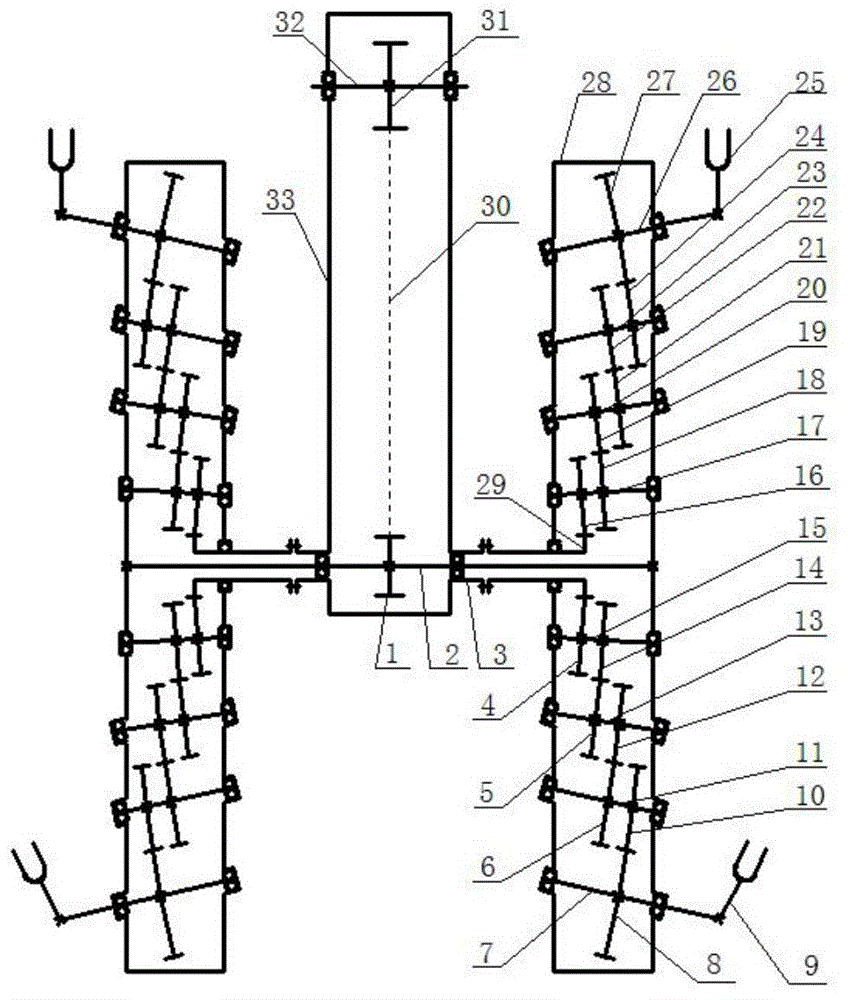 Wide/narrow row potted-seedling transplanting mechanism with bevel gear and noncircular bevel gear crossed-axis planetary gear trains