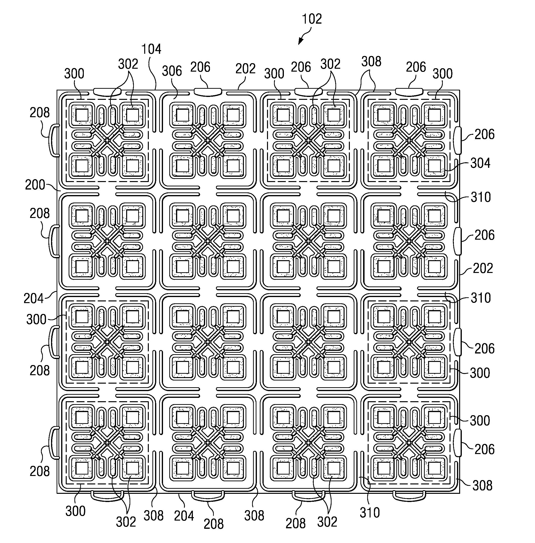 Floor tile with overmold crush pads