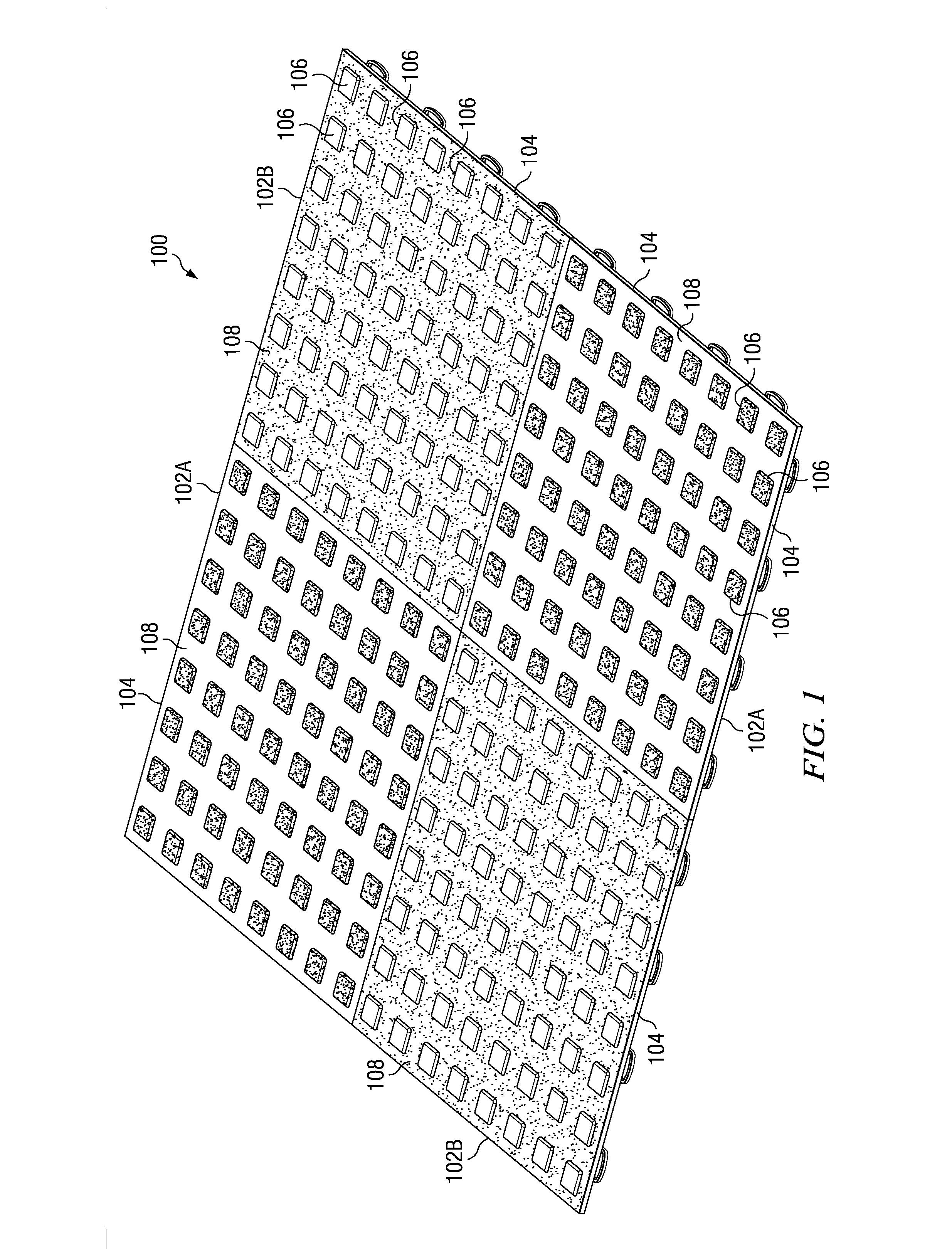 Floor tile with overmold crush pads