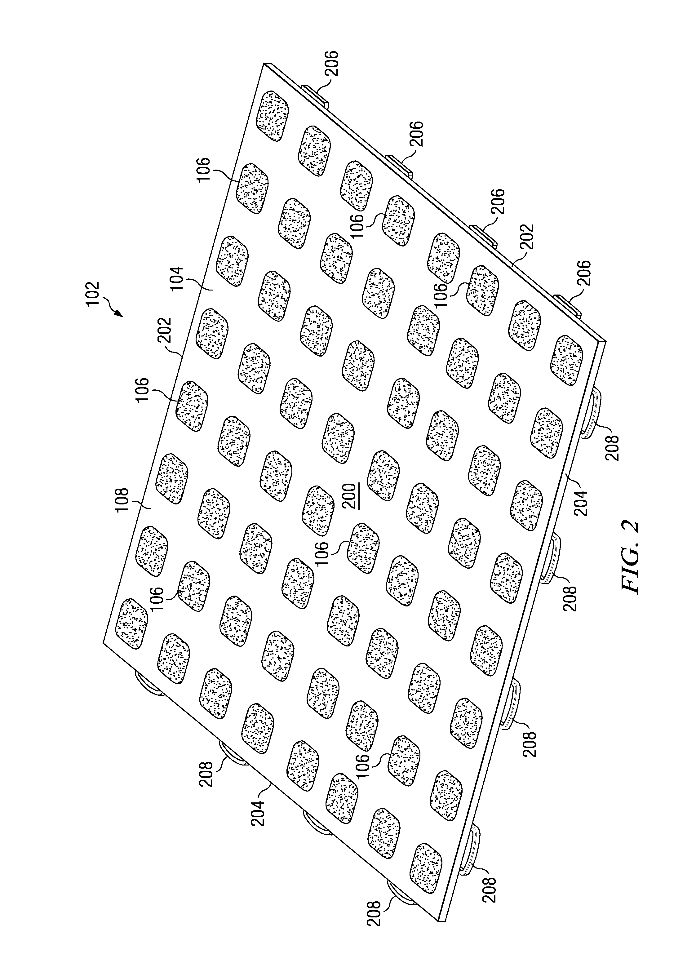 Floor tile with overmold crush pads