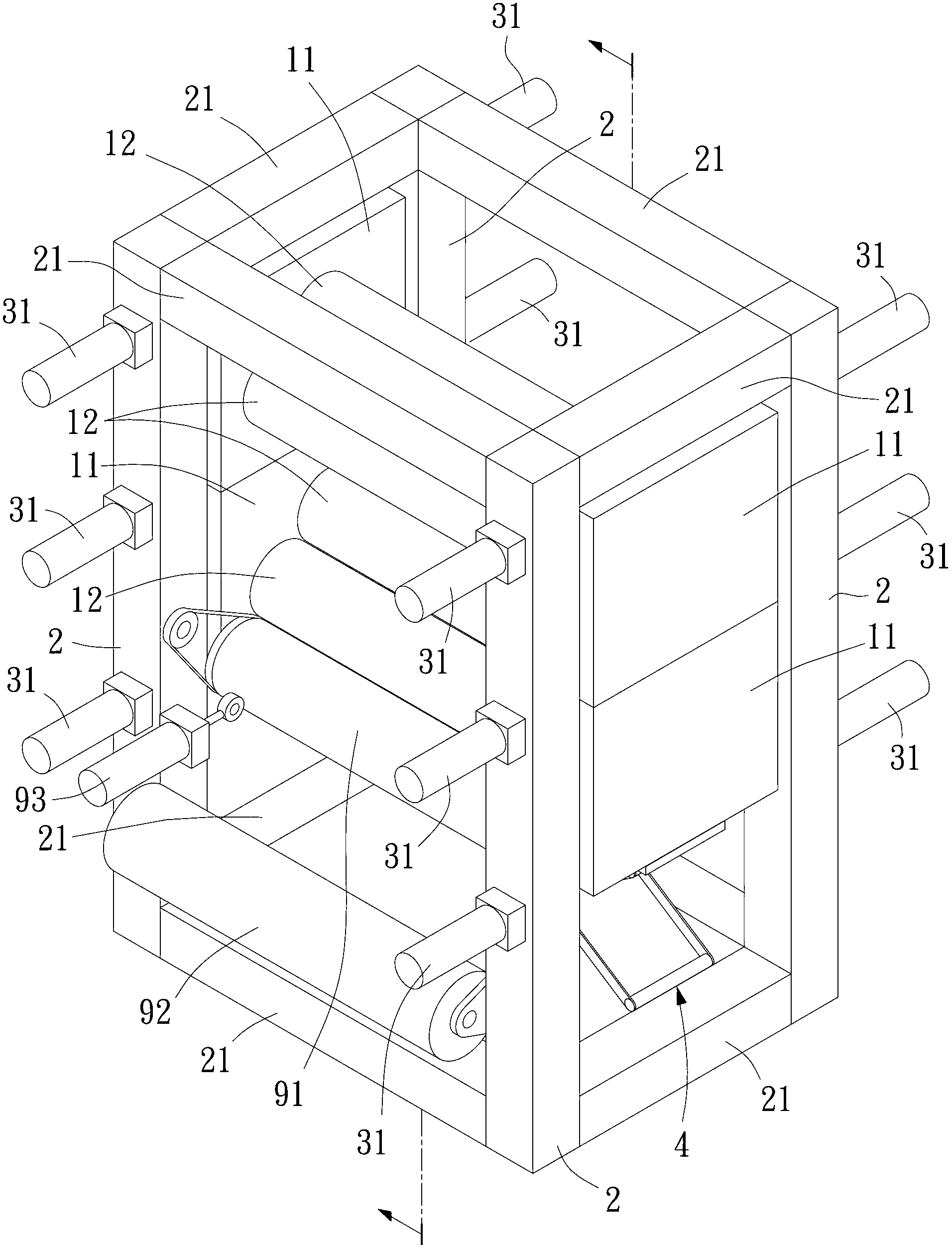 Frame used for corrugating machine roller train