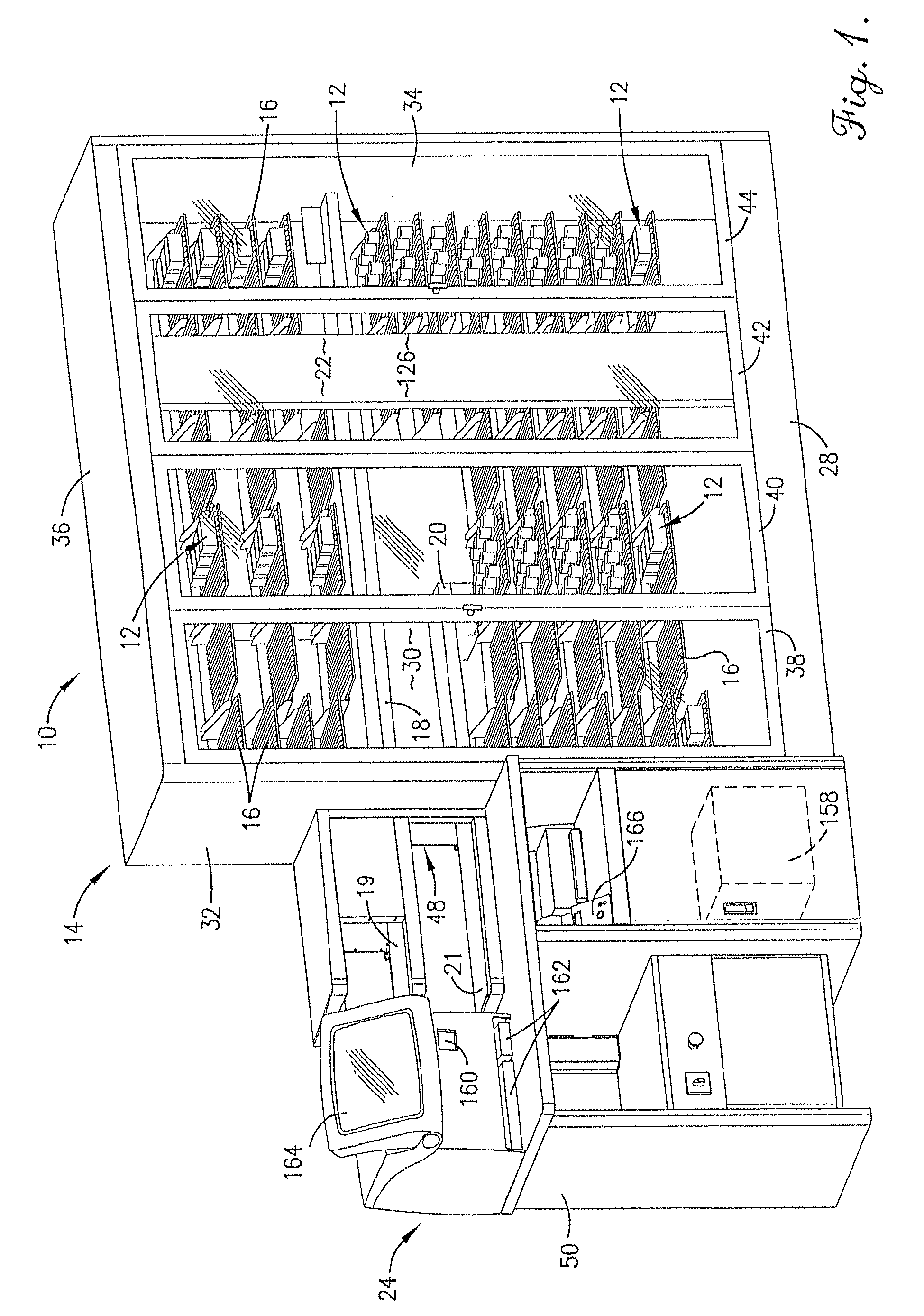 Fork based transport storage system for pharmaceutical unit of use dispenser