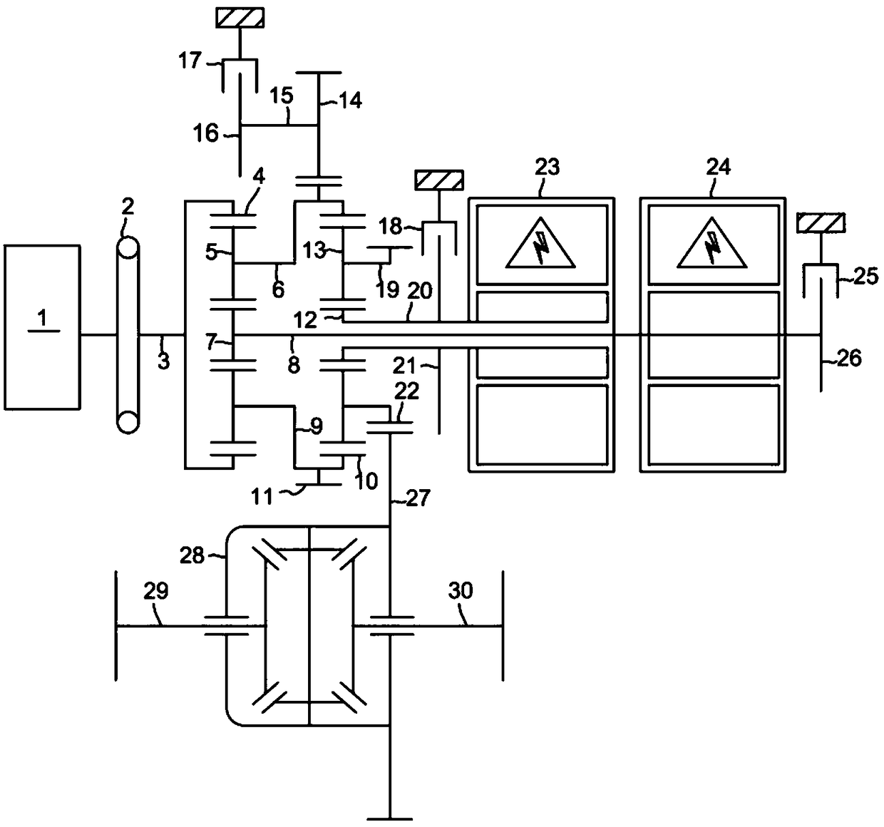 Dual-electric hybrid engine multi-mode power system and driving method thereof