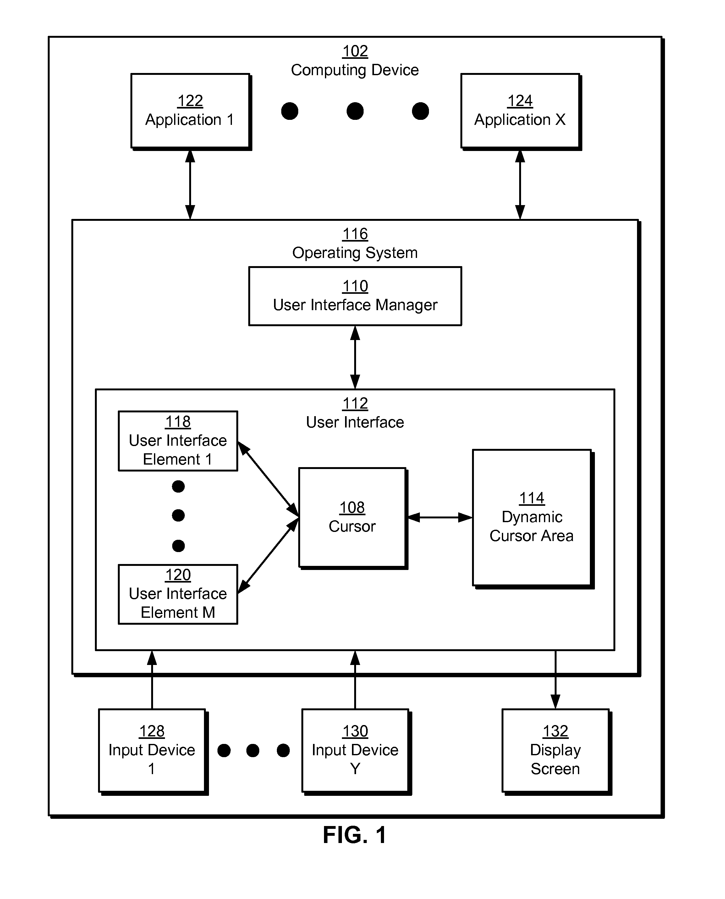 Method and system for using a dynamic cursor area to facilitate user interaction