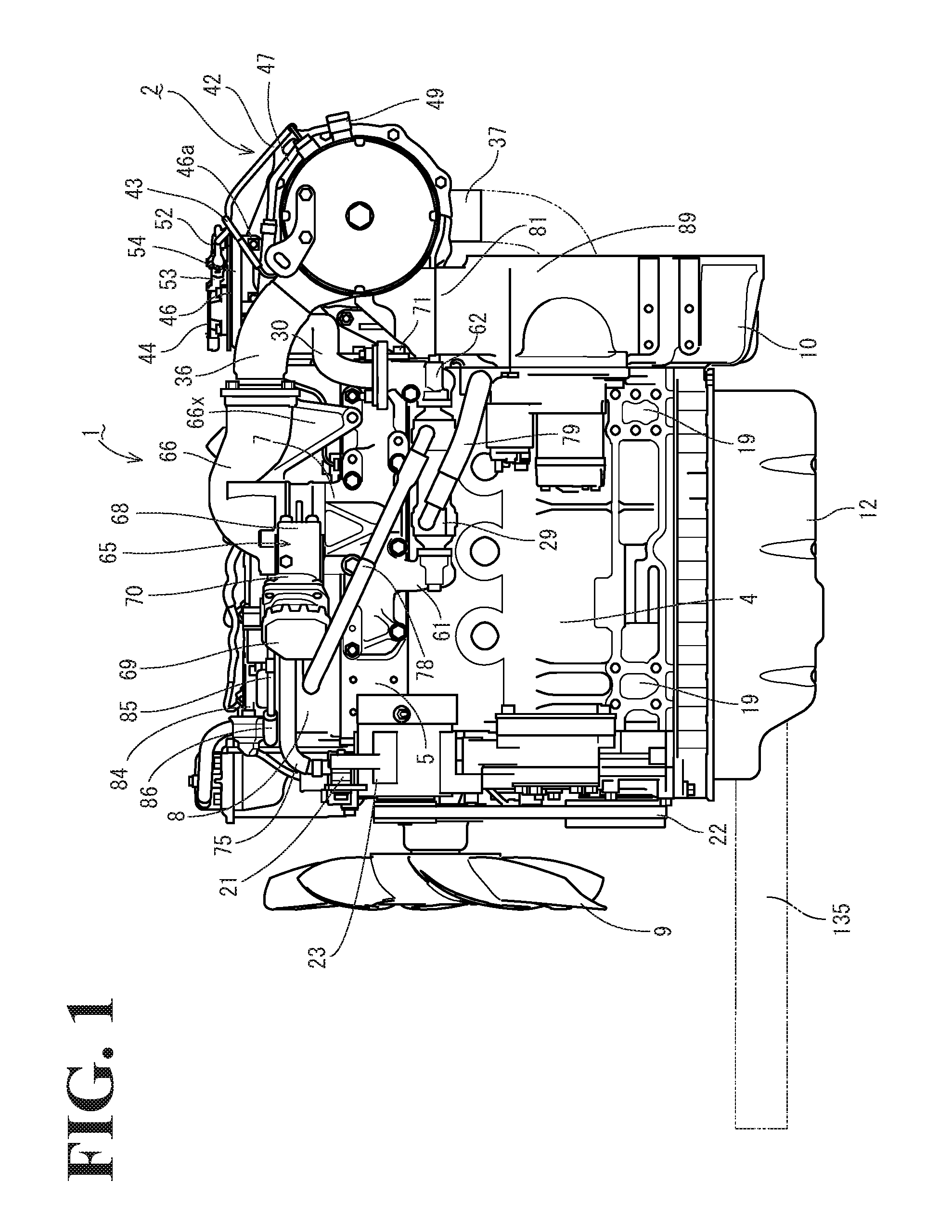 Engine device and stationary work machine having same mounted thereon