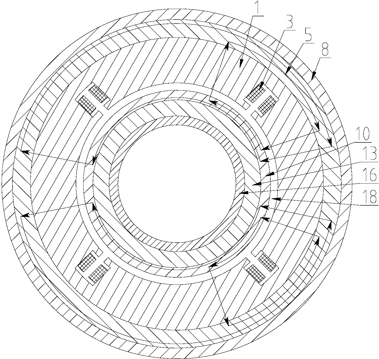 Double-permanent magnet inner-rotor permanent magnet biased spherical radial magnetic bearing