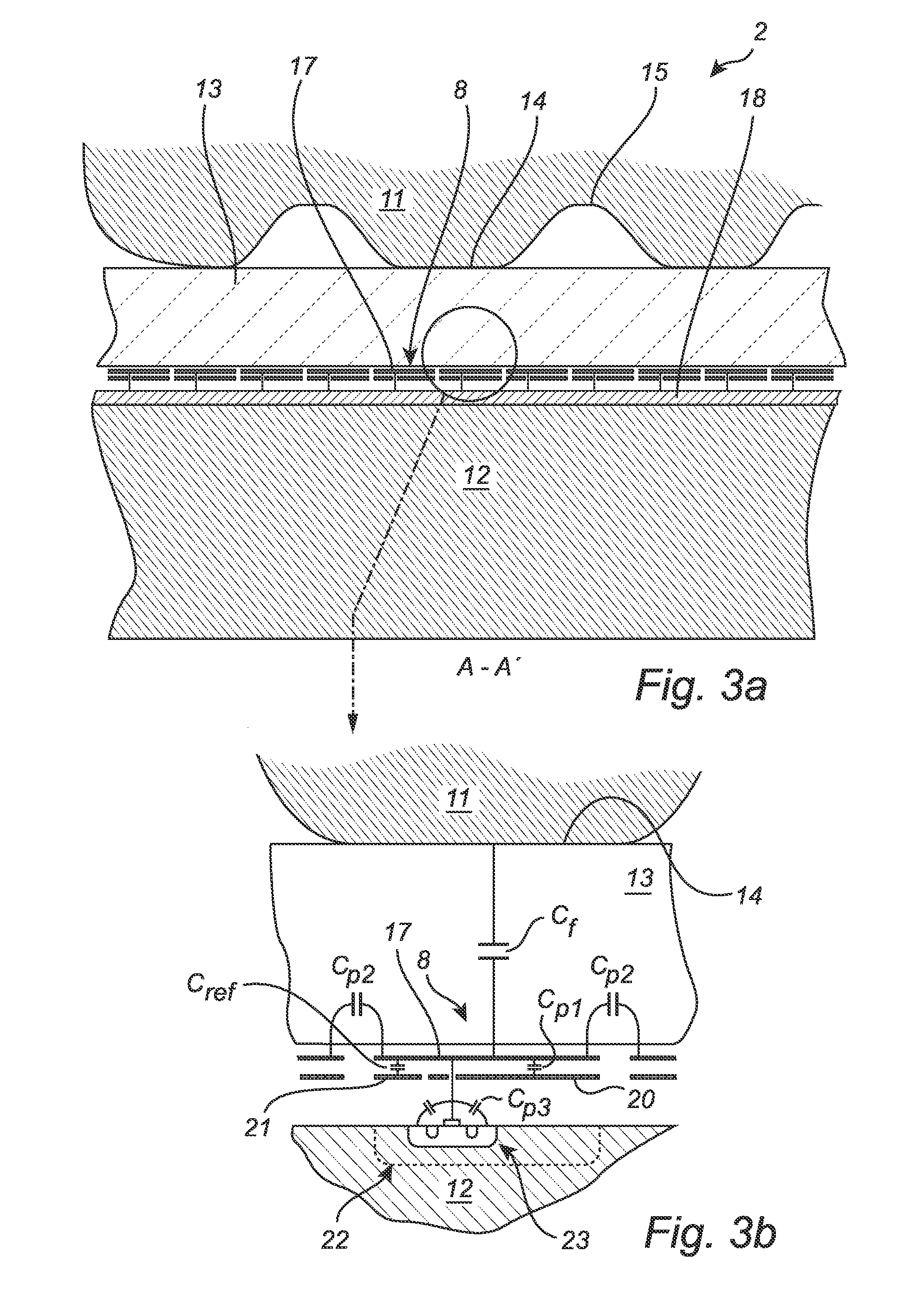 Capacitive fingerprint sensor with improved sensing element