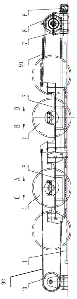 A lifting pulley block displacement mechanism