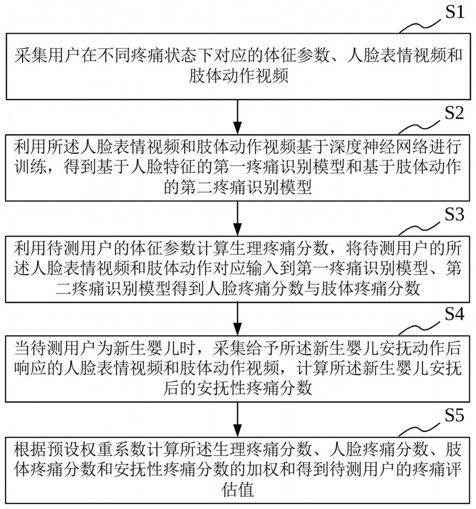 Pain evaluation method, system, equipment and storage medium