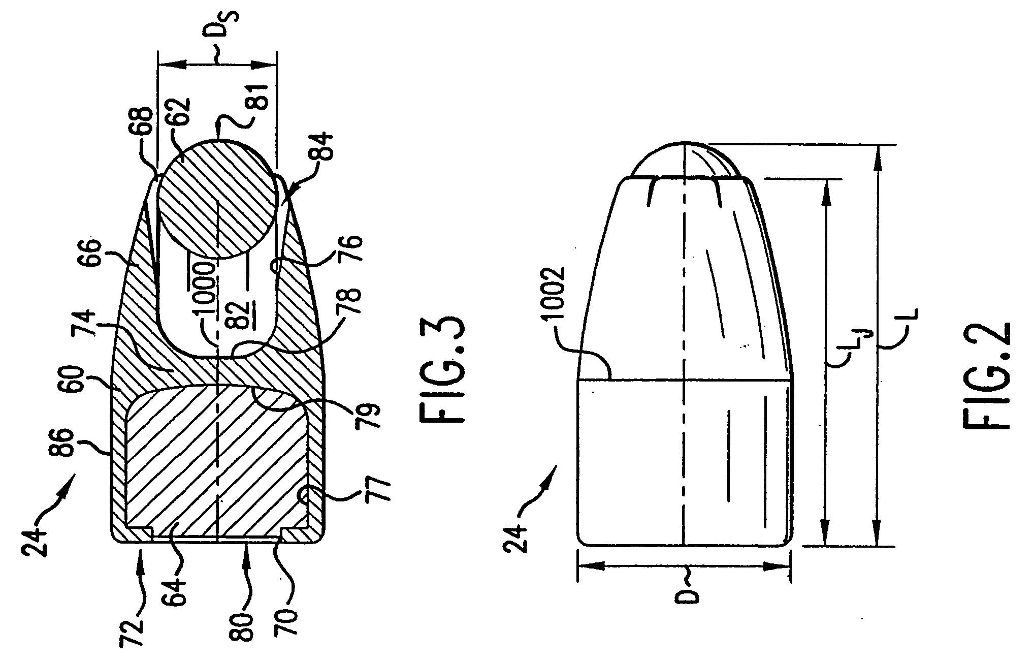 Bullet with spherical nose portion