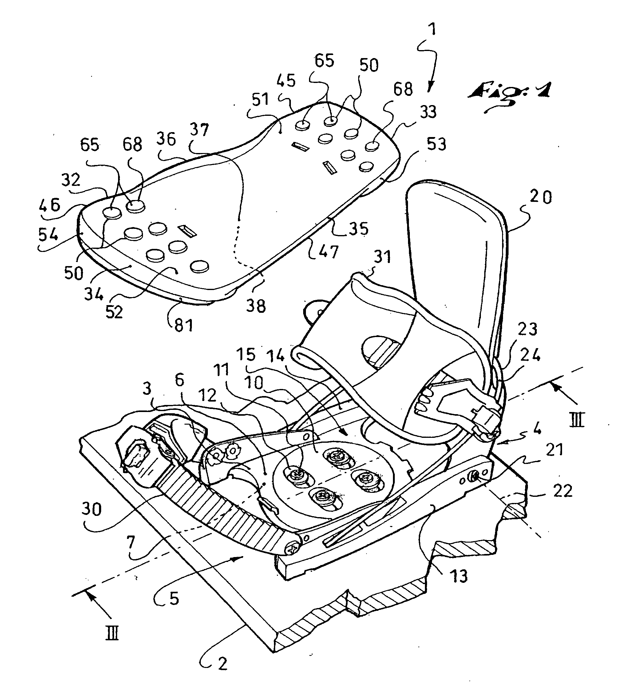 Device for receiving a foot or a boot on a sports apparatus