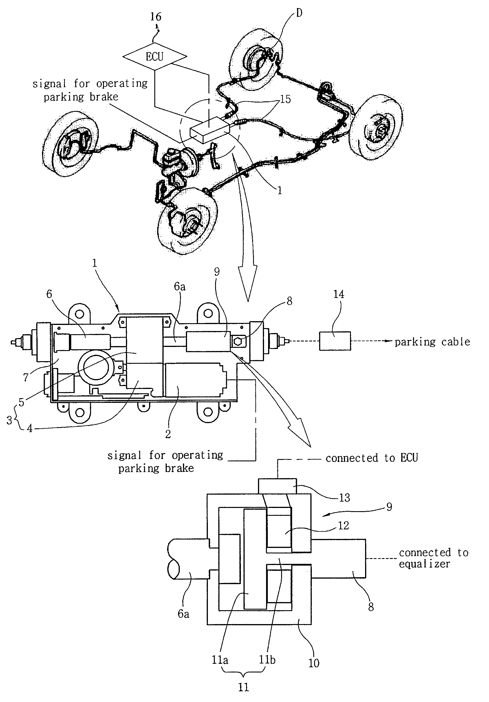 Electric parking brake for vehicles having operating load measuring device