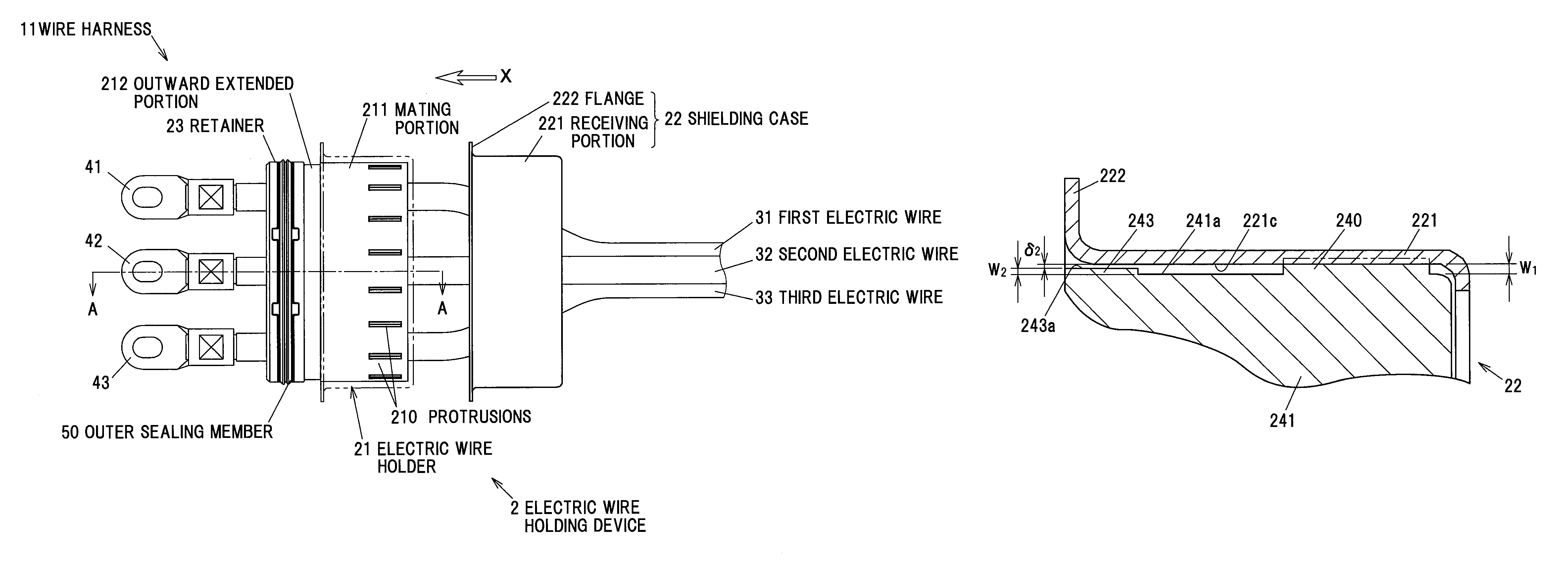 Electric wire holding device and wire harness