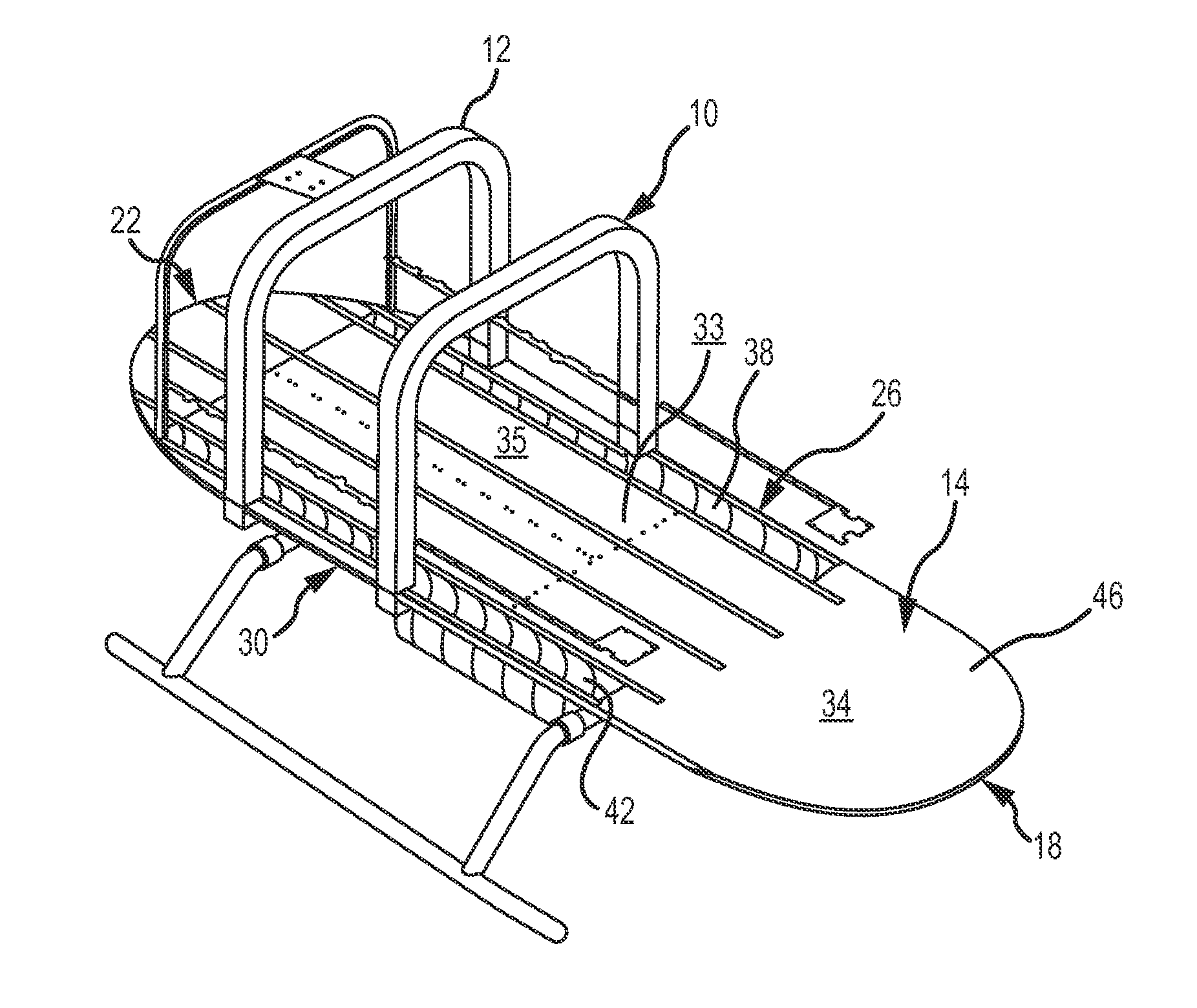 Patient transport vehicle flooring panel with built-in anti-slip tread