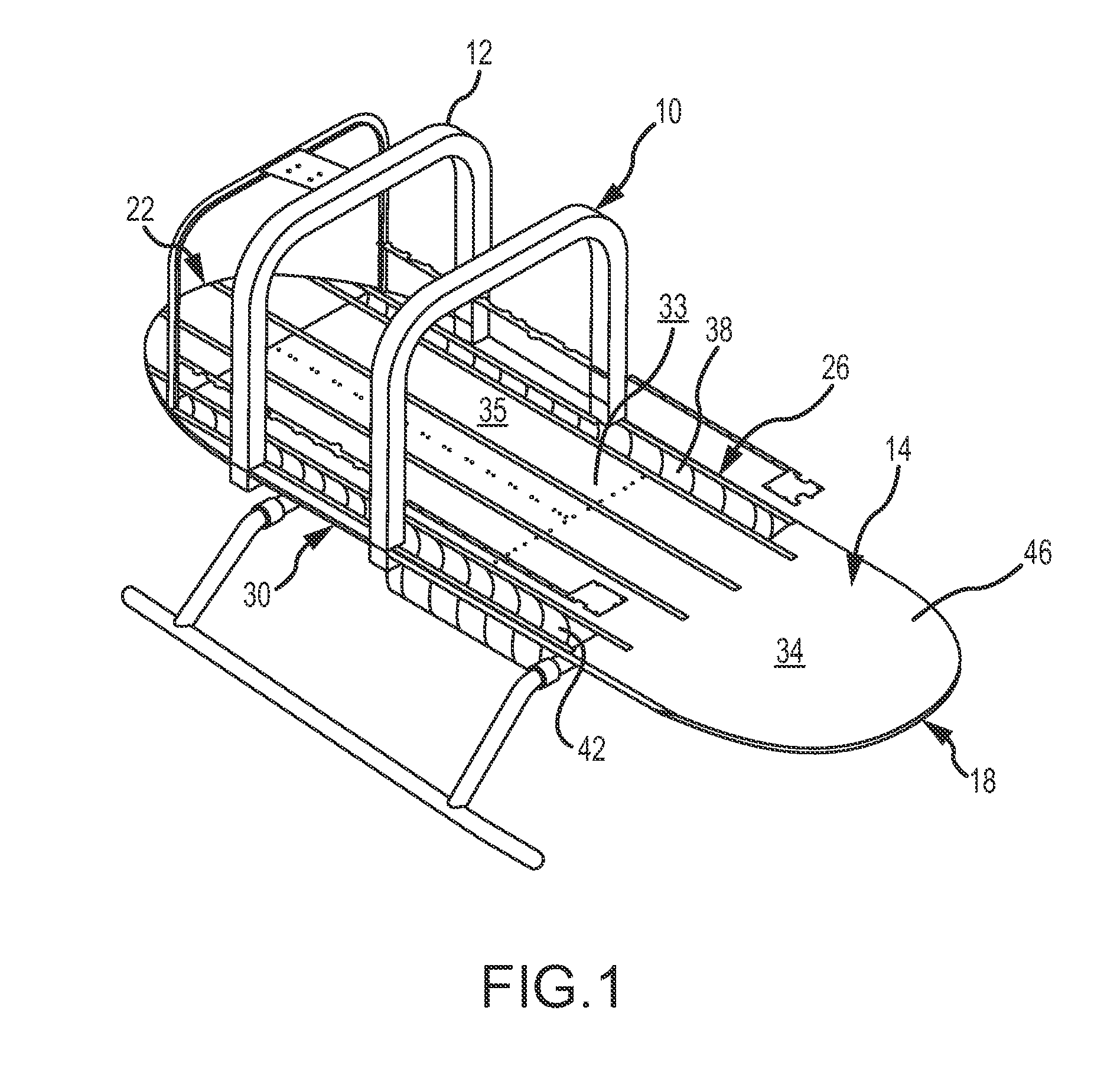 Patient transport vehicle flooring panel with built-in anti-slip tread